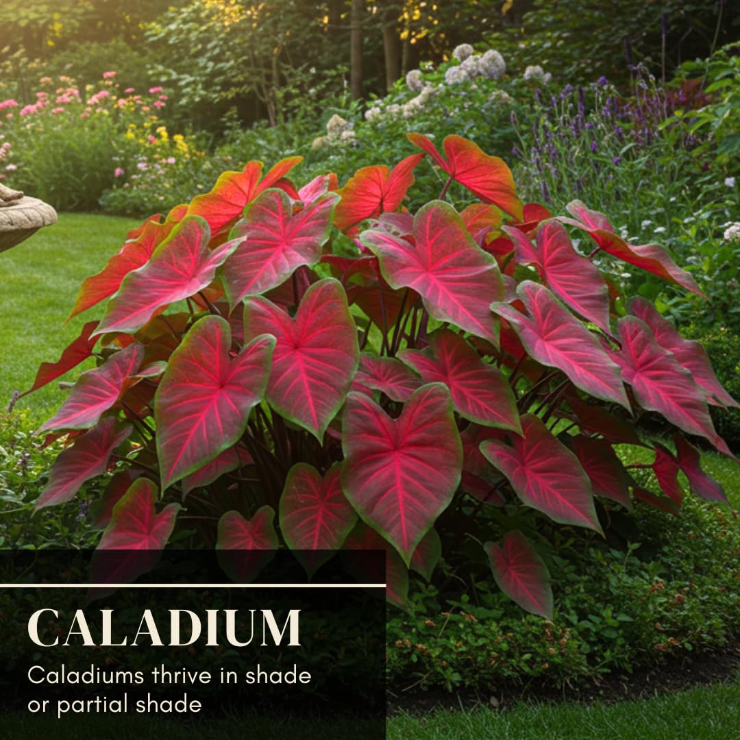 6 Crimson Sky Caladium Bulbs – Fancy Perennial Elephant Ear Plants for Shade Gardens, Containers, and Tropical Foliage Display - Bold Tropical Color (6 Bulbs)