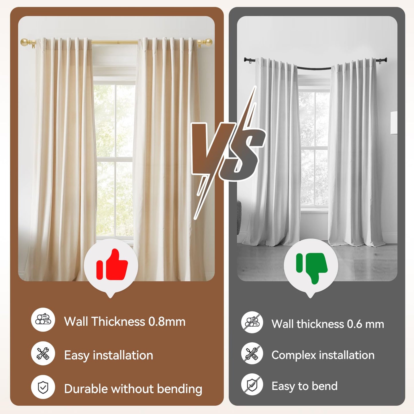 Gold Curtain Rod for Windows 28 to 48 Inch, 5/8 Inch Diameter Heavy Duty Splicing Adjustable Curtain Rods With Brackets, Easy to Install, Suitable for Bedroom, Patio and Outdoor