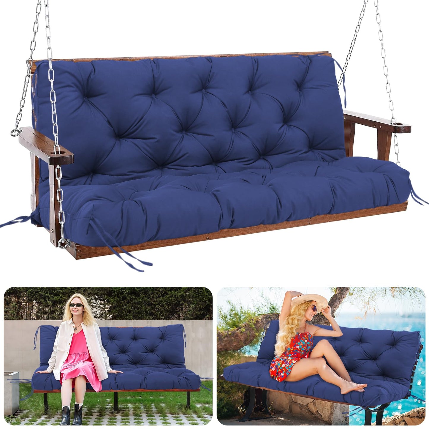Mokoey Porch Swing Cushions 60 inch Bench Cushion Waterproof Outdoor Swing Cushions 3 Seater Thick 5in Replacement Swing Cushions for Outdoor Furniture Patio (Navy Blue-60x40inch)