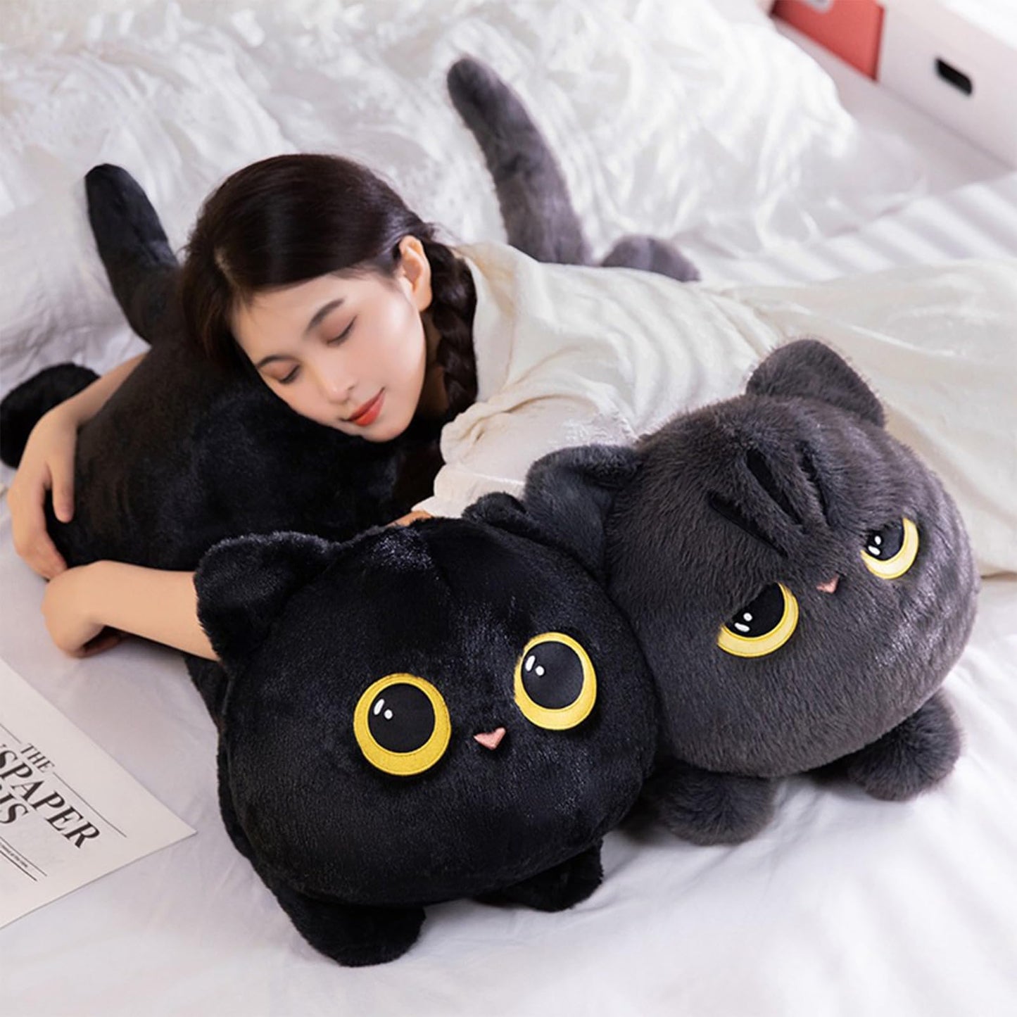 PEACH CAT 27.5" Long Cat Plush Pillow Cute Kitten Stuffed Animals Plushies Toy Gifts for Kids Grey