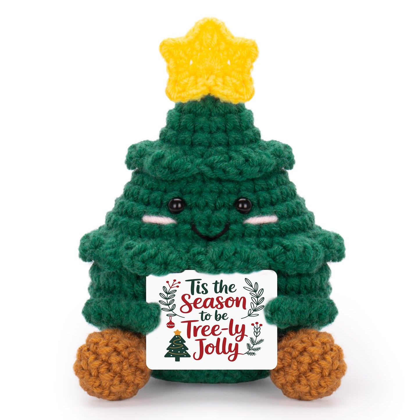 FunisFun Christmas Positive Crochet Doll - Funny Handmade Crochet Christmas Tree, Festive Gift for Christmas Decor Secret Santa Gag Gift