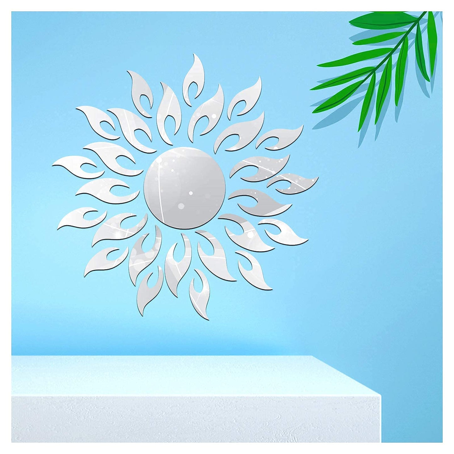 3D Mirror Sunlower Wall Decor Sticker, CUNYA Peel and Stick Wall Art Decals, Removable Acrylic Mirrors for Wall Living Room, Bedroom, Farmhouse Decor (Silver)
