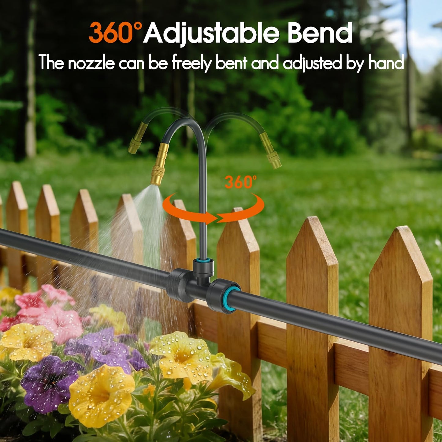 CyberOrd 360°Adjustable Drip Irrigation System Kit with Hose Timer - 98FT 1/2" Garden Watering System with 20 Copper Nozzles, Greenhouse Accessories, Irrigation System for Garden,Yard, Lawn, Plant
