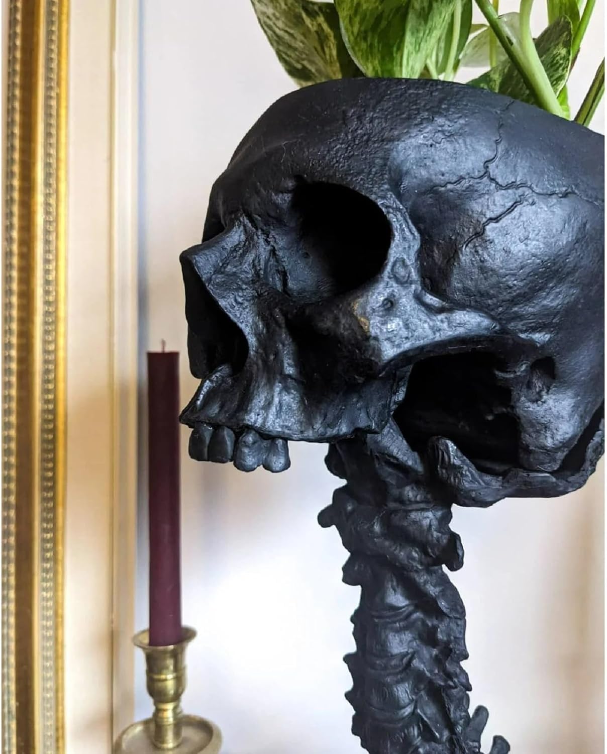 Gothic Skull Planter & Skeleton Vase - 11.6" Tall Black Skeleton Flower Pot for Indoor Plants, Spooky Goth Decor for Halloween Table Centerpiece, Gothic Gifts with Skull Decor for Bathroom & Home