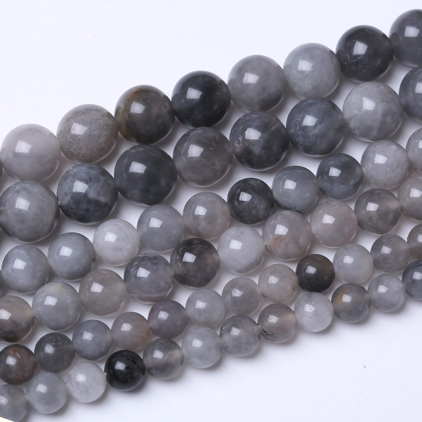 10MM Grey Crystal Round Loose Beads Natural Gem Beads Crystal Energy Stone Beads for Jewelry Making DIY Bracelet Necklace