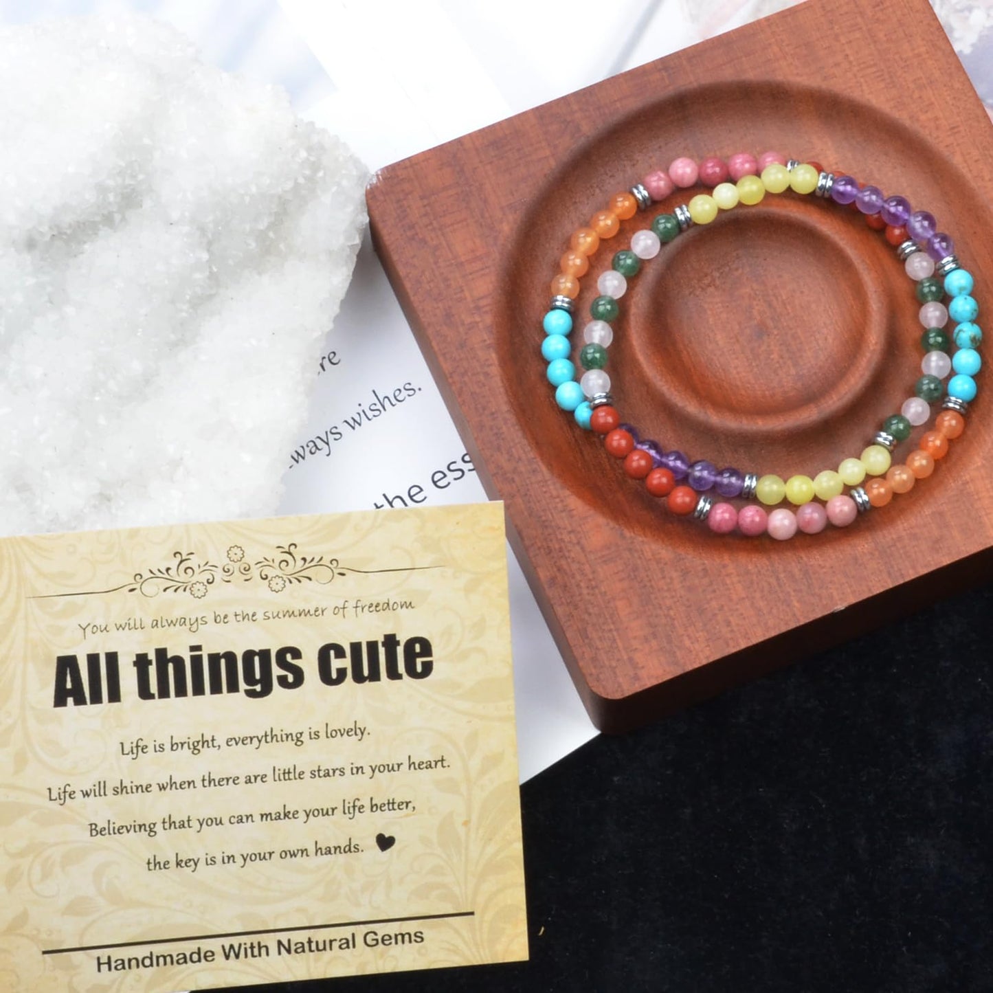 CHCCOYE 4mm Natural Healing Gemstone Bracelet Handmade Yoga Stretch Elastic Bracelet Stress Relief Crystal Jewelry for Men and Women (4mm All things cute)