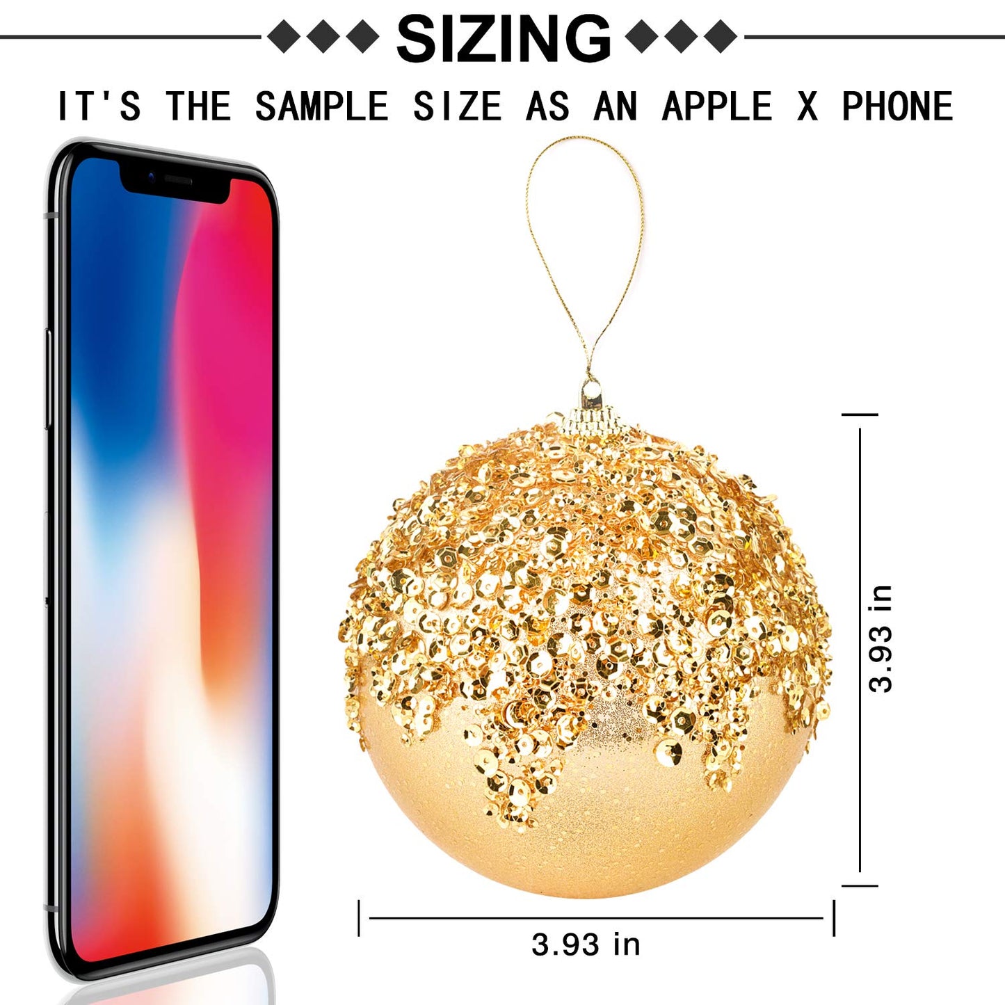 ZHANYIGY 4pc Gold Christmas Ball Ornaments, Shatterproof Christmas Ball Decorations for Trees, Wedding Party Holiday Decorations