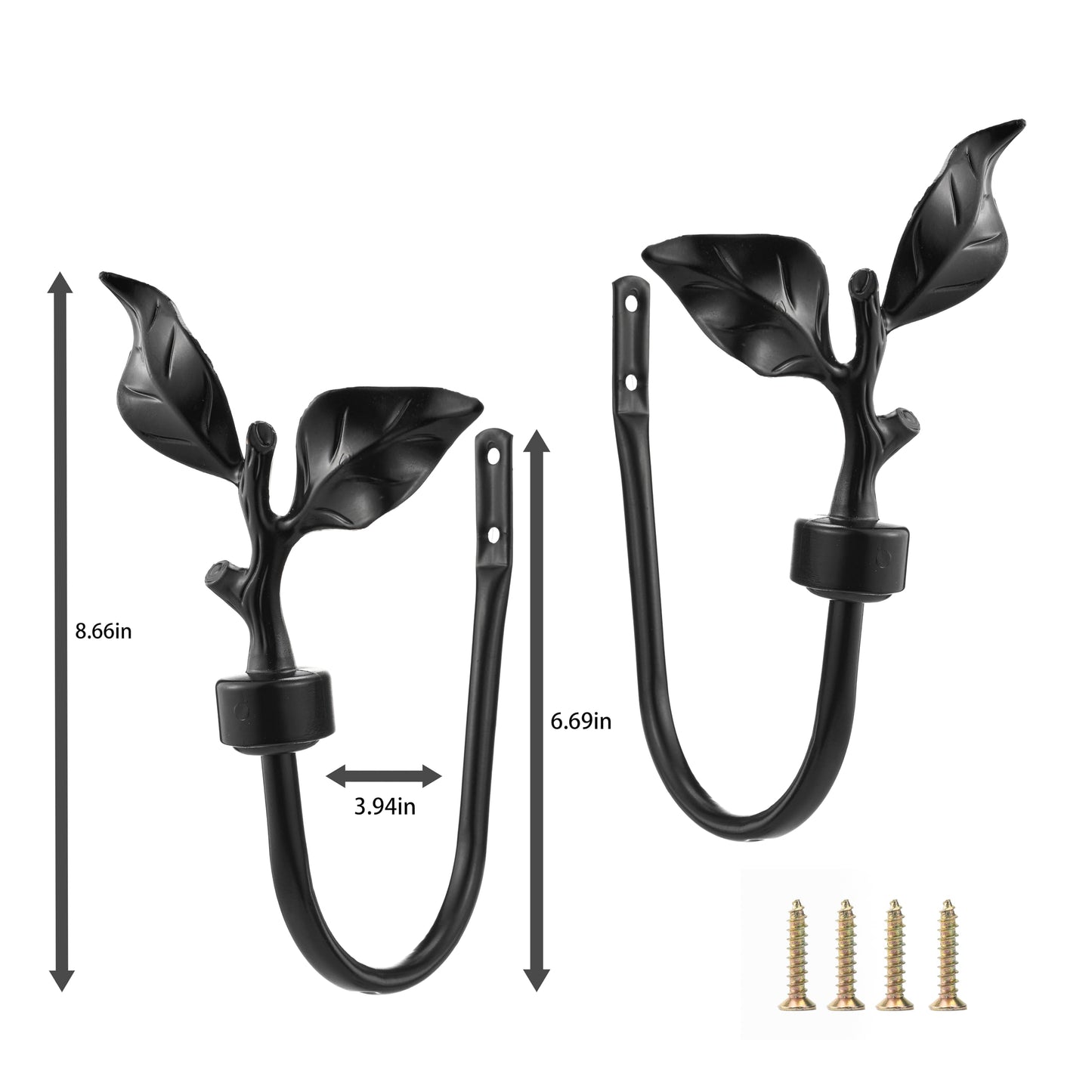 SUQ I OME 1 Pair of Leaf Shaped Curtain Holdbacks Metal Curtain Side Holders for Wall, Antique Brass Curtain Tieback Hook Pull Backs for Drapes Window Home Decoration,Black