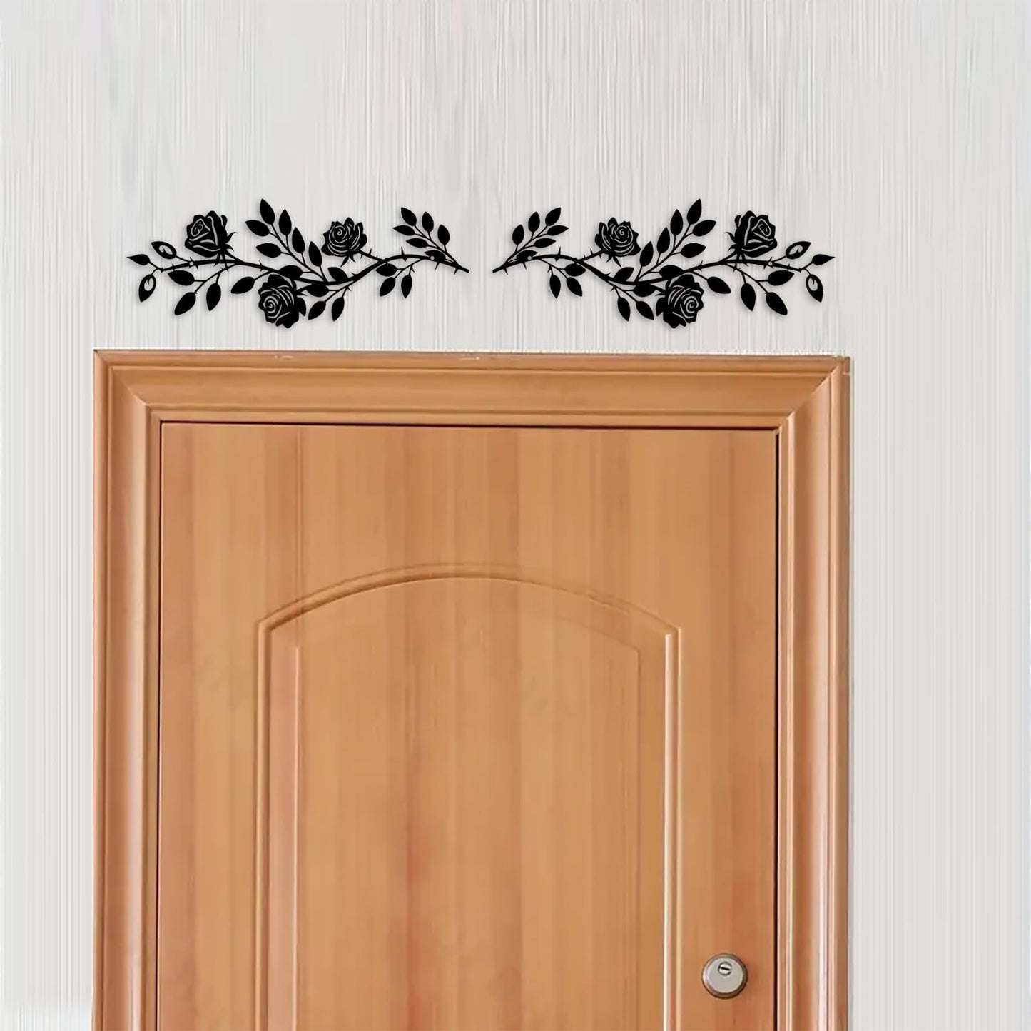 DUOOLN 2 Pcs Metal Rose Tree Leaf Wall Decor, Long Iron Scroll Vine Wall Art, Rustic Hanging Sign Flowers Sculpture, For Above Door Living Room Office Indoor And Outdoor Decoration - Black