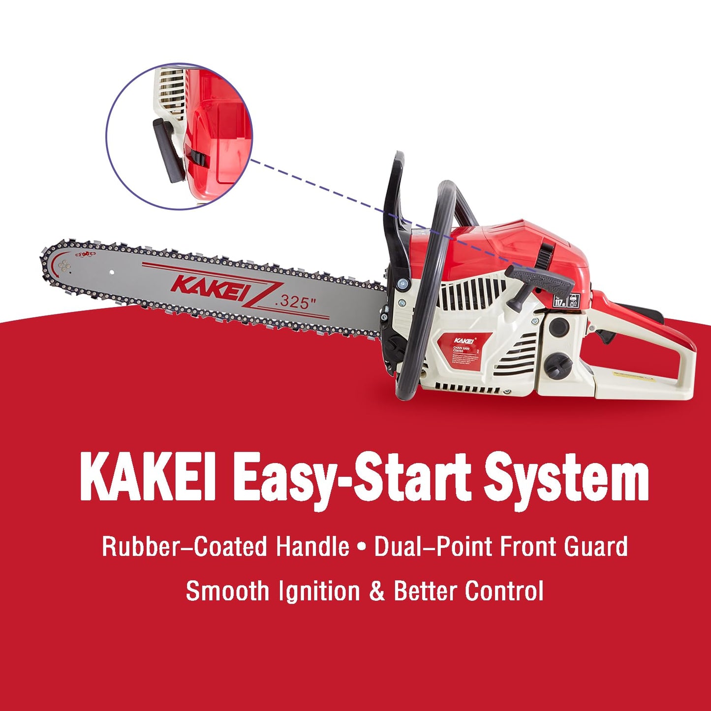 KAKEI 62CC 18-Inch Gas Chainsaw, 3.8HP 2-Stroke Engine, Easy Start, Germany-Steel Chain & Precision Bar, Gas Powered Chainsaw for Tree Cutting, Firewood and Logging