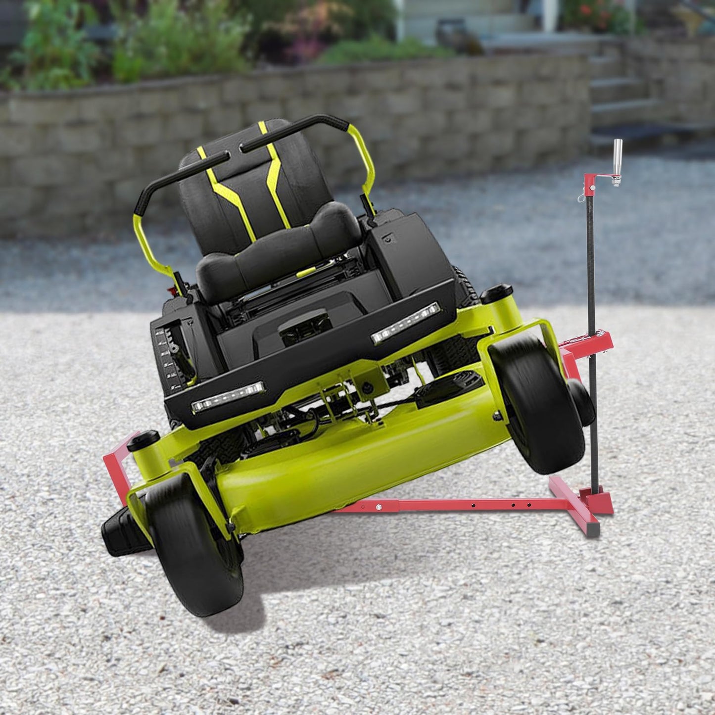 Lawn Mower Lift Jack,880 Lbs Capacity Telescopic Maintenance Jack Lawn Tractor Lift Tools Repair Bracket with Crank Handle,Foldable Ride on Lawn Tractor Lifter for Lawn Mowers and Garden Tractors,Red