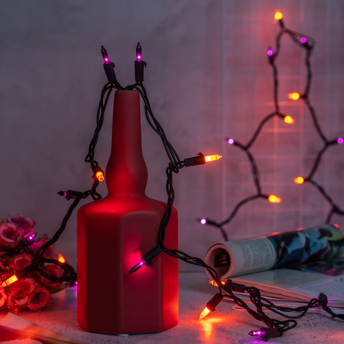 YULETIME 200 Orange & Purple Halloween Lights with Black Wire, Pack of 2 Sets 33 ft 100 Count UL Certified Christmas String Lights (Orange & Purple)