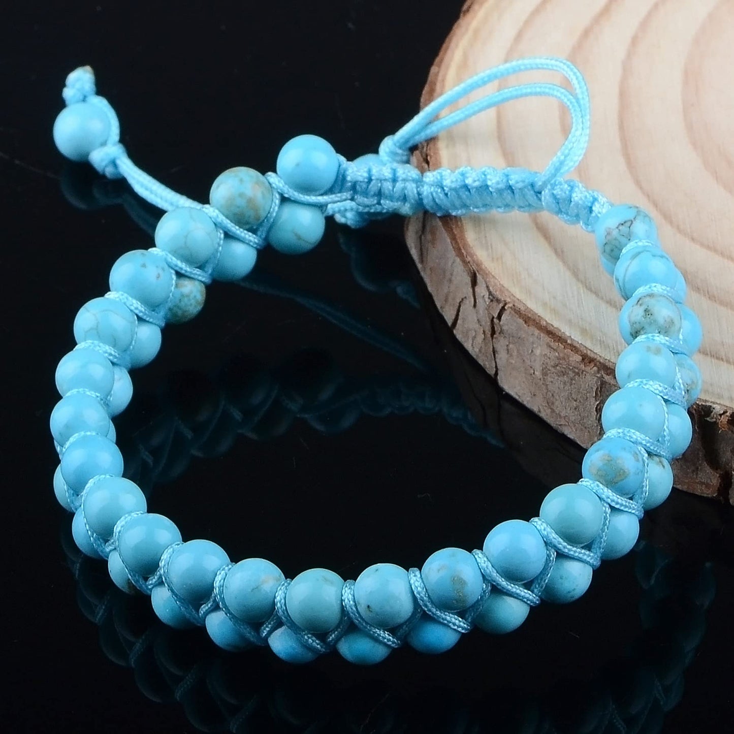 MASSIVE BEADS Natural Chakra Healing Power Crystals Macrame Bracelet Yoga Double Layer Stone Beads Gemstone Meditation Relax Anxiety Bangle for Unisex Women Men (Turquoise, 6mm)