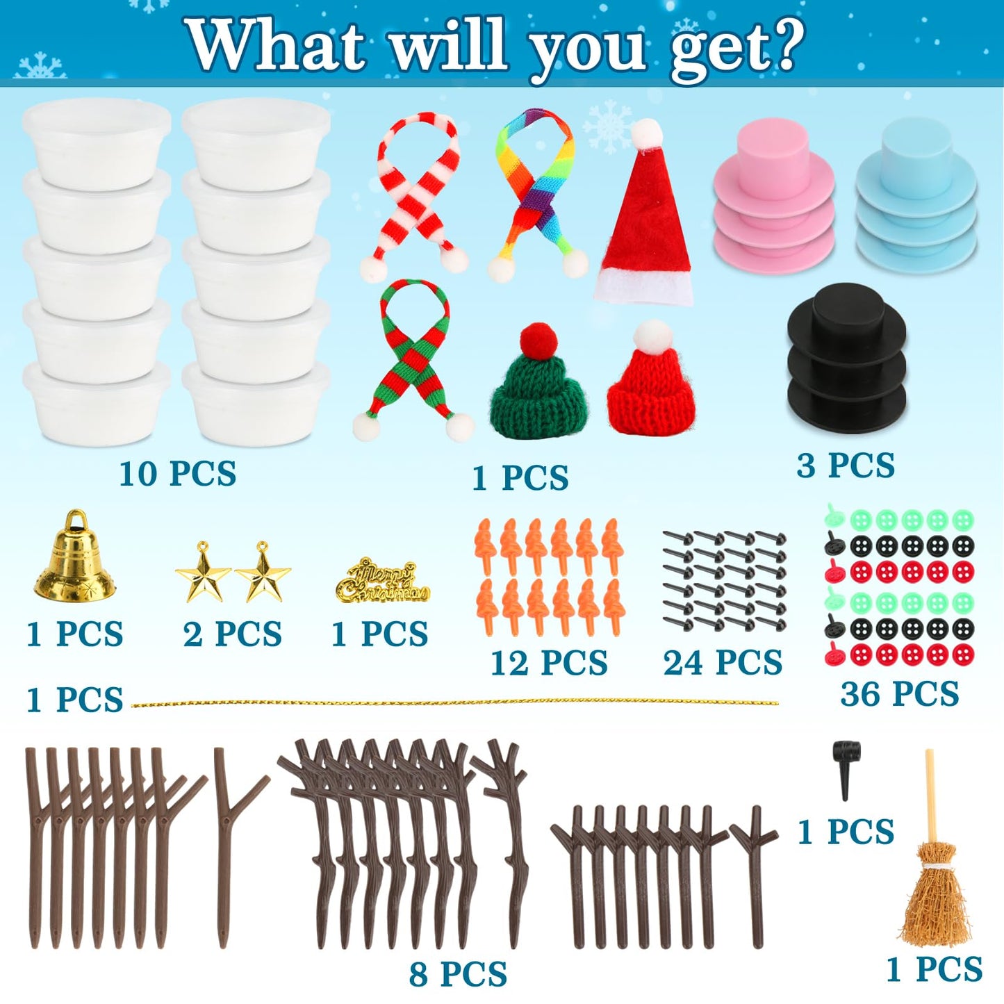 Build a Snowman Kit, 10 Pack Air Dry Modeling Clay Art Craft Supplies Christmas Crafts for Kids Ages 4-8 8-12 Christmas Activities Party Favors Toddler Boys Girls Stocking Stuffers Gifts Xmas Decor