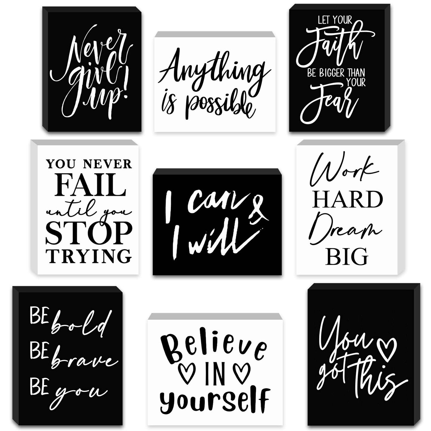 Yulejo 9 Pcs Mini Inspirational Wooden Signs Office Desk Decor Positive Motivational Quotes Table Sign Employee Appreciation Gift Bathroom Home Decors Cheer Up(black, White, 3.5 x 2.5 x 0.47 Inch)