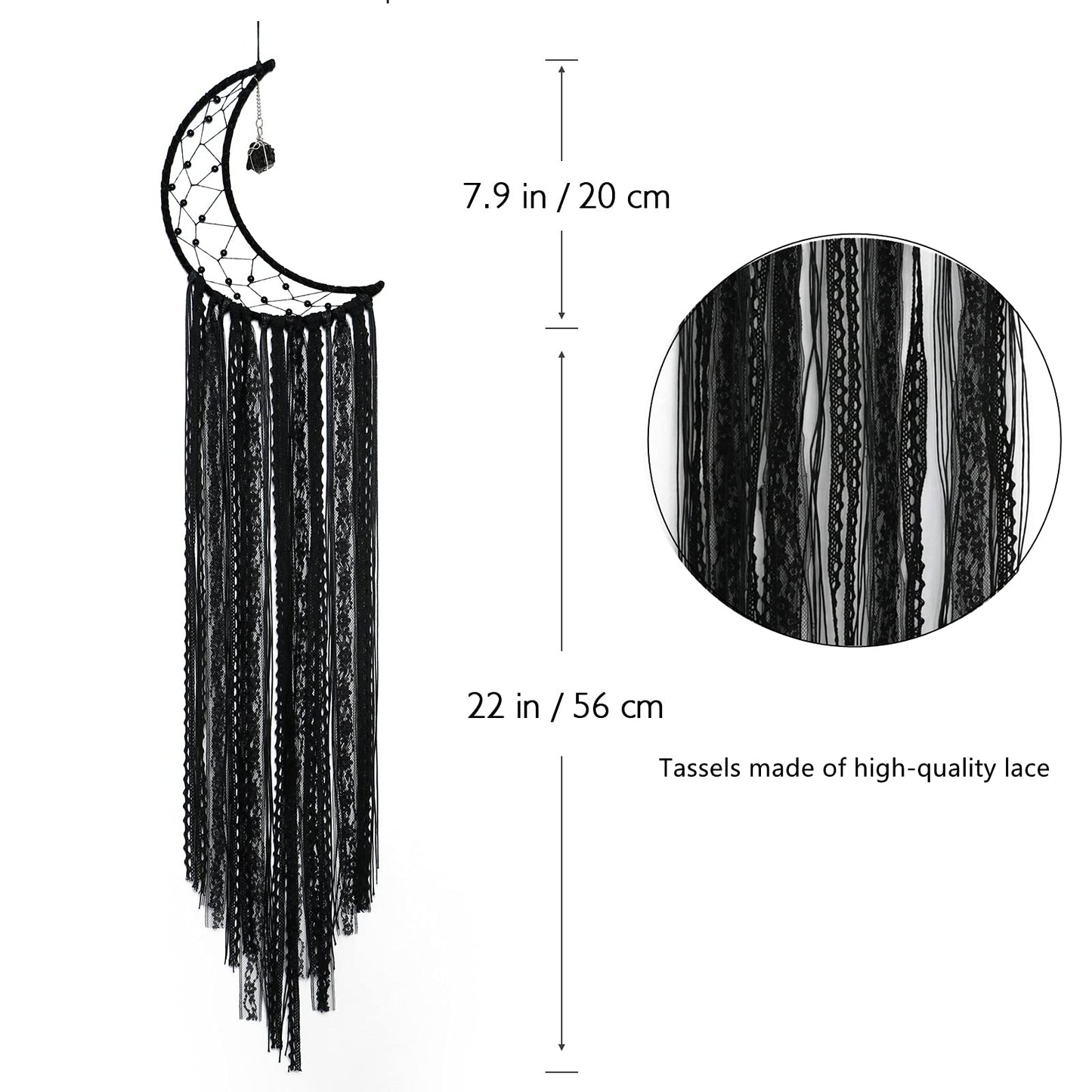Dream Catcher Black Moon Dream Catchers with Crystal Stone, Handmade Gothic Wall Hanging, Witchy Woven Boho Decor for Bedroom Bohemian Home Decoration Ornament Craft Gift (Black)