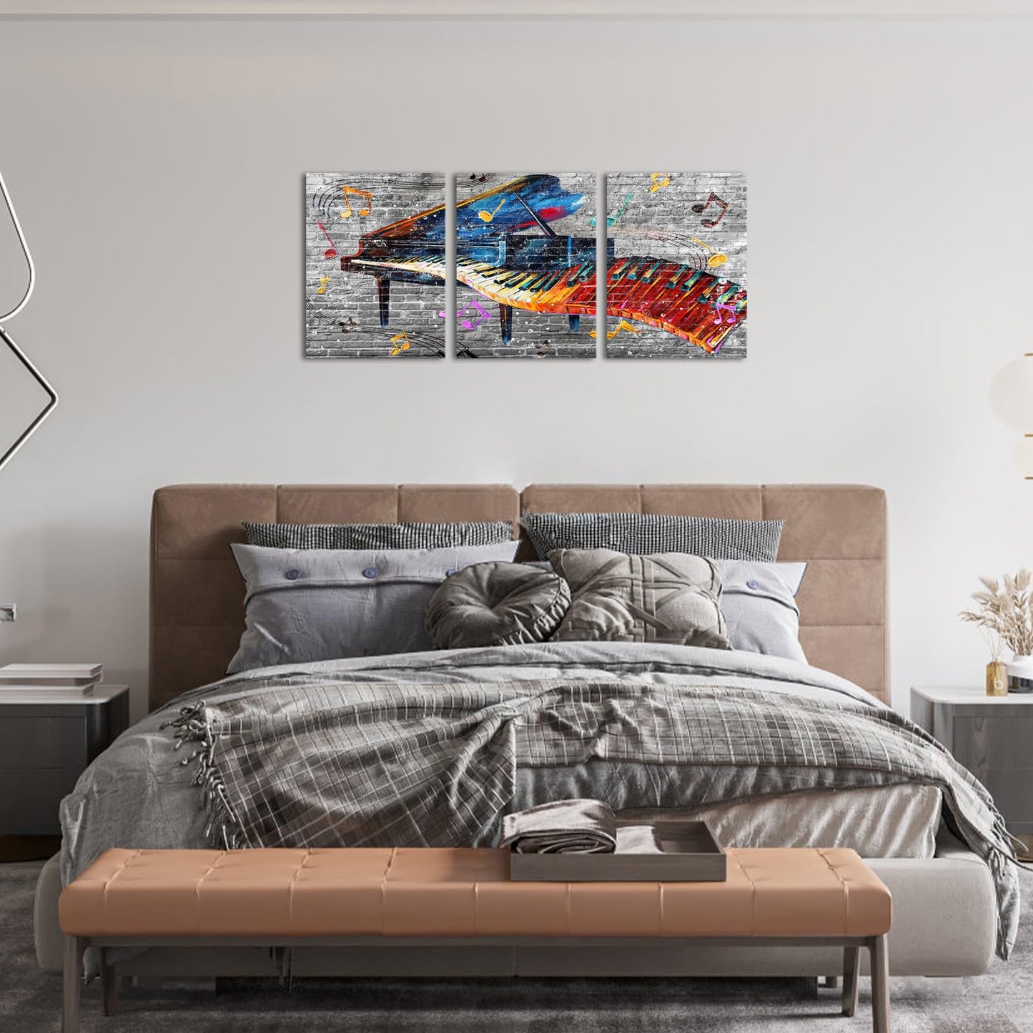 Biuteawal 3 Panels Piano Wall Art Musical Theme Painting Abstract Colorful Piano Keys Pictures Prints Music Room Decor Framed Ready to Hang