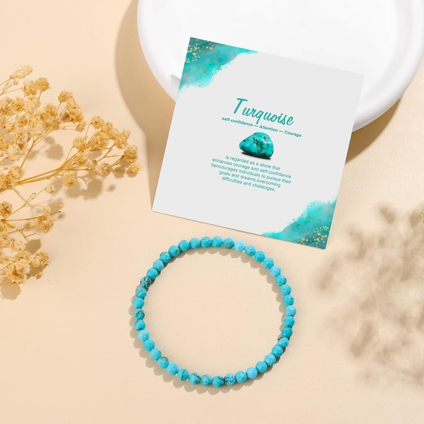 GolbalJew Natural Gemstone Beads Bracelets Healing Crystal Stone Beaded Bracelet for Women Men Handmade Spiritual Jewelry Gifts, 4mm Turquoise Faceted Round Beads