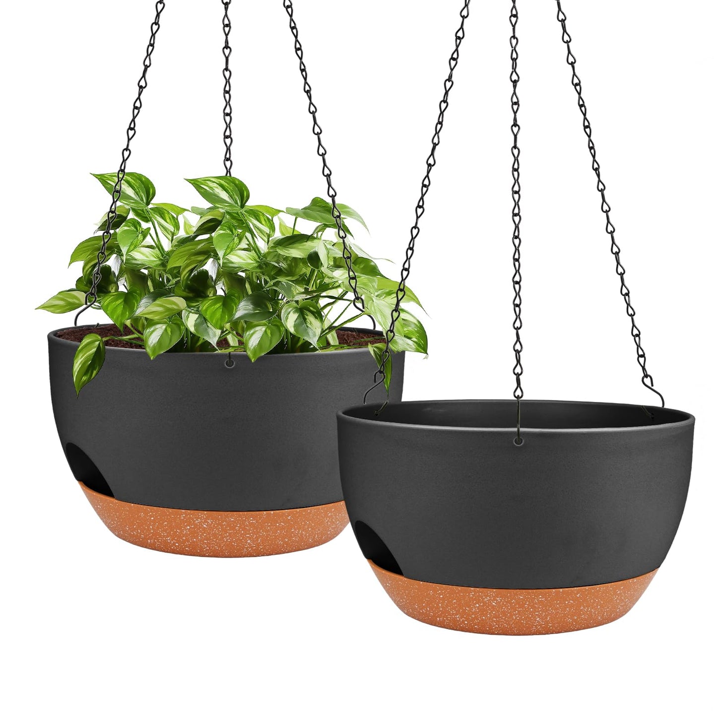 Lucieblessdesign Hanging Planters for Outdoor Indoor Plants, 2 Pack 12 Inch Hanging Basket Plants Outdoor, Self Watering Hanging Planter with Plant Hanger for Garden Home Decoration (Black)