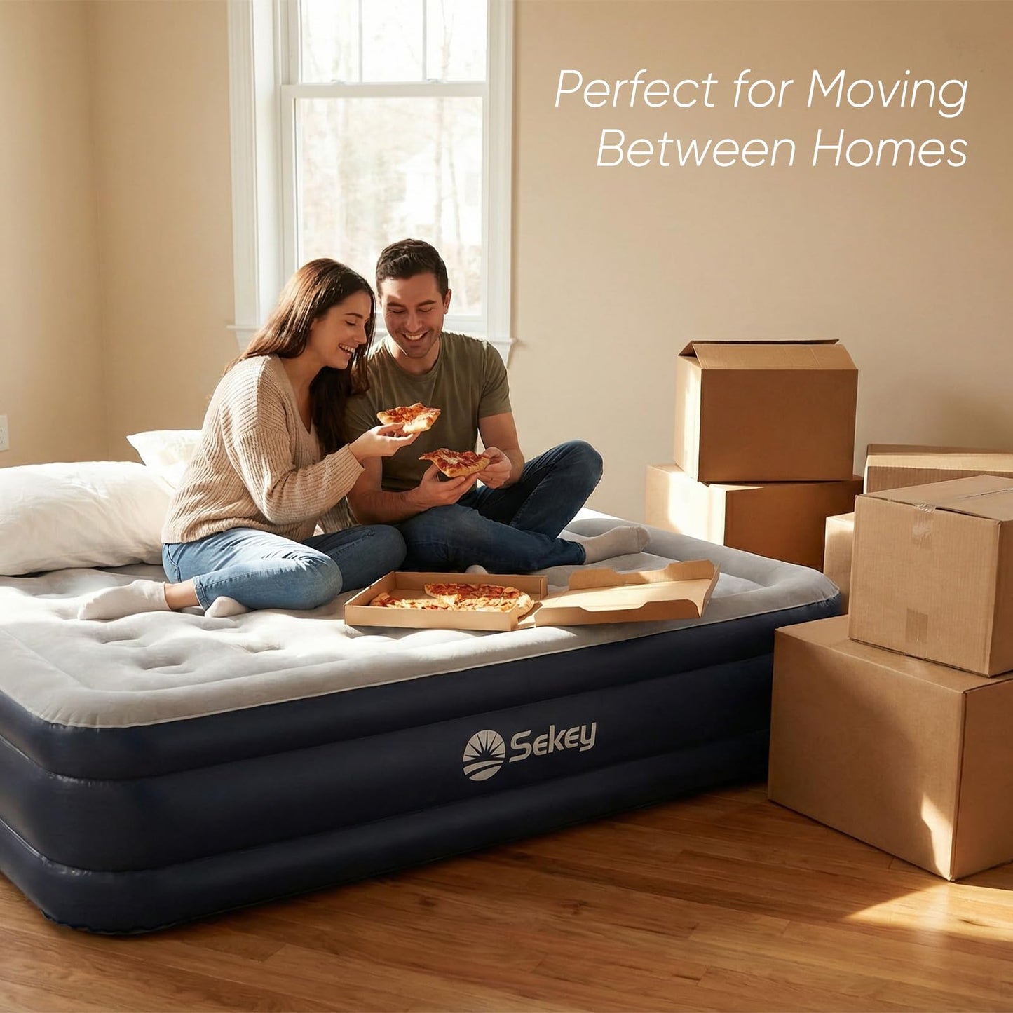 Sekey Queen Air Mattress with Built-in Pump, 18" Raised Inflatable Bed with Anti-Deflation Technology, Odorless & Puncture Resistant Blow Up Mattress for Home Guests & Travel, 660 lbs Capacity