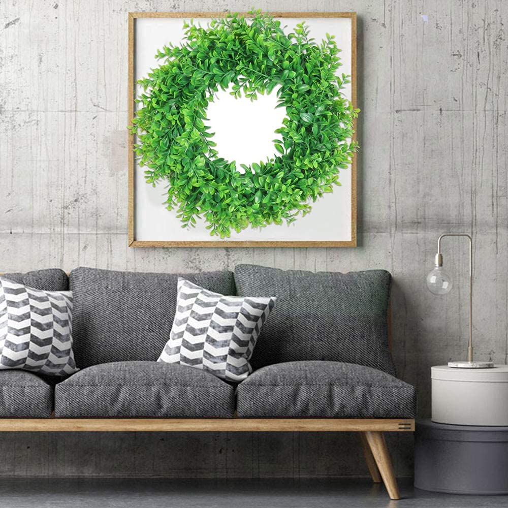 U'Artlines 23.6" Front Door Wreaths Artificial Spring Summer Greenery Hanging Garland for Home Wedding Wall Window Decoration (23.6'' Boxwood,1)