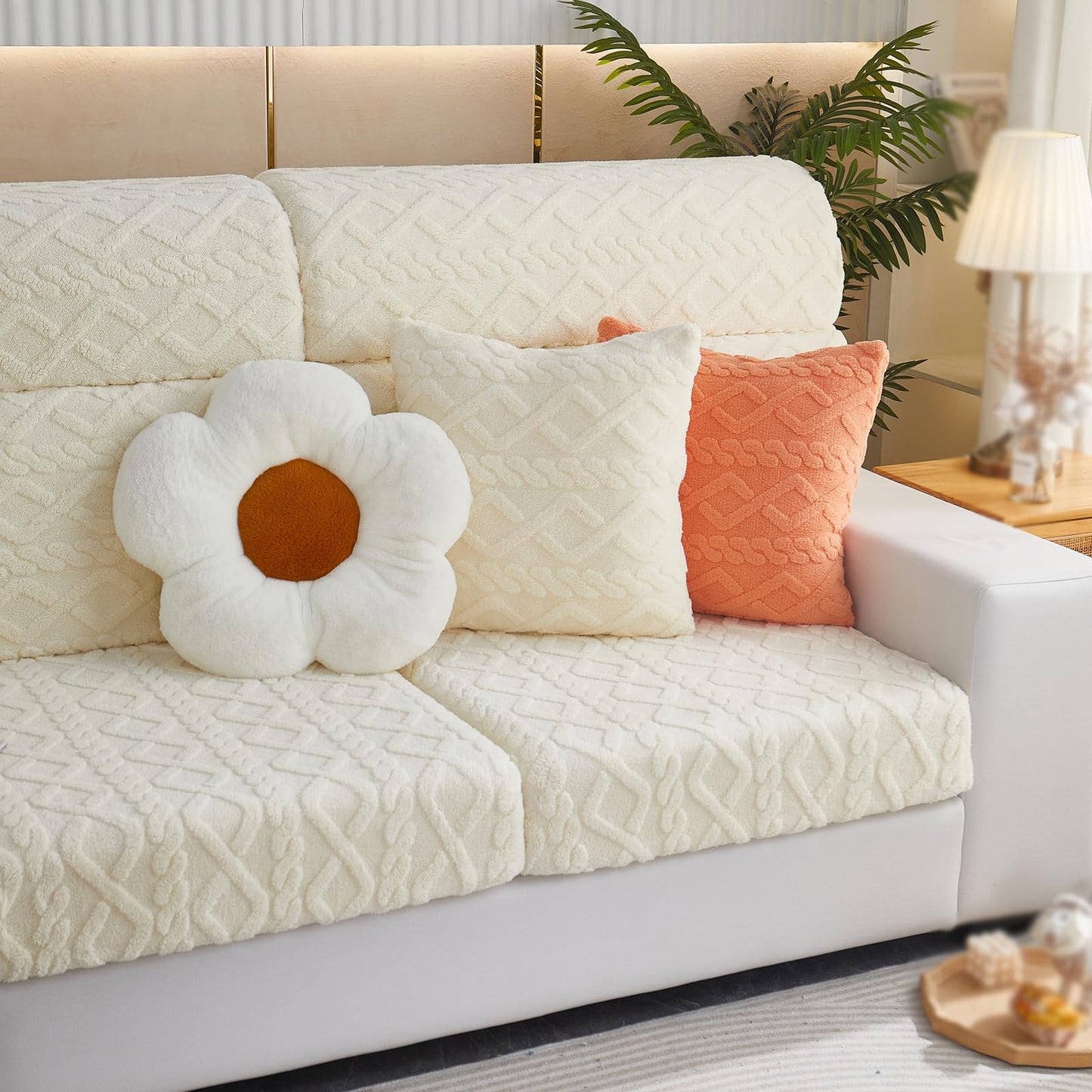 SHEKAKO Universal Sofa Pillowcase, 18x18 Inches Wear-Resistant Pillow Cases Covers, Stretch Thick Sofa Pillow Case Cover, Replacement Pillow Case Covers for L Shape Sectional Sofa(White,Pillowcase)