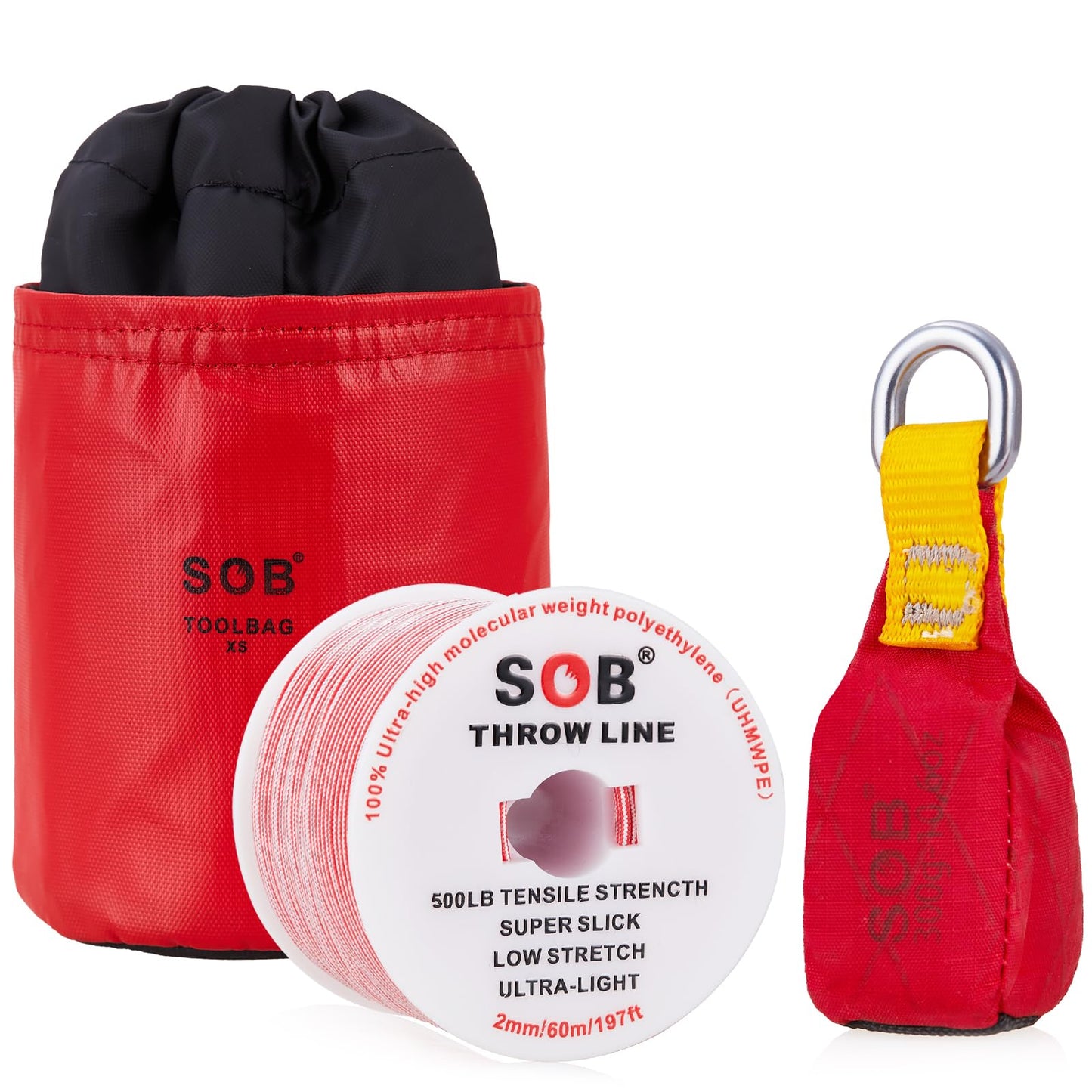 SOB Arborist Throw Line Kit with Slick Rope 197FT, Throw Weight, Reflective Storage Bag, Suit for Tree Cutting,Camping, Trimming, Hanging Swing ﻿