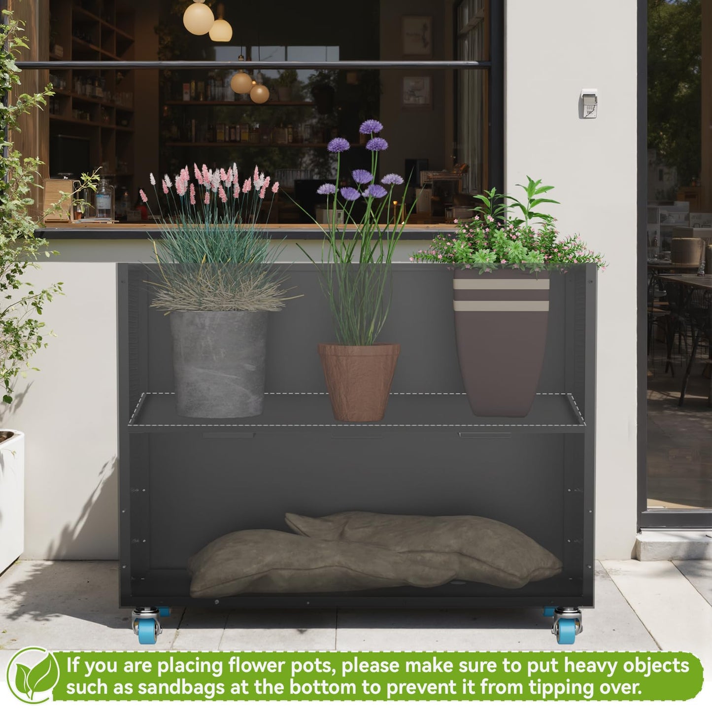 HAYOHRT Metal Flower Planter with Drainage Holes & Removable Shelf Large Rectangular Planter Black for Outdoor Indoor Patio Porch 38 x 13 x 30inch Modern Design for Plants Flowers Vegetables Fruits