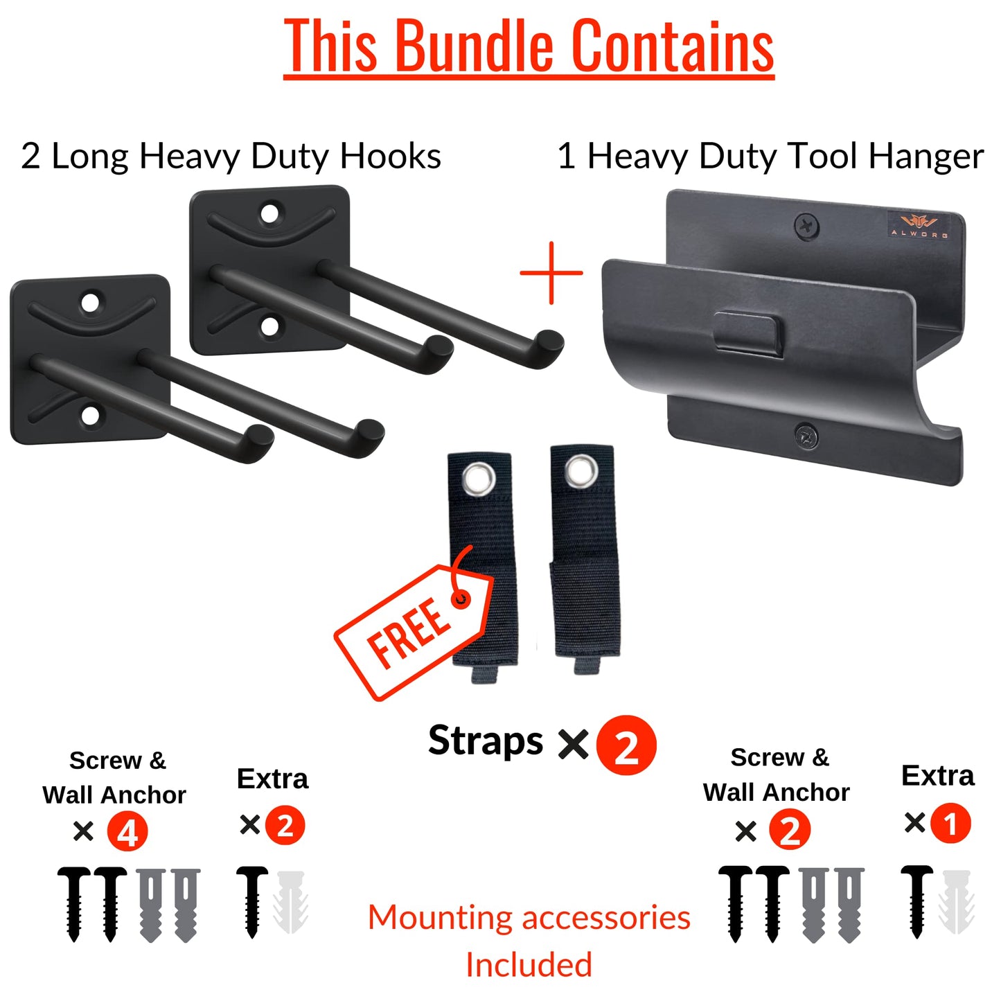 ALWORG Heavy Duty Utility Hooks Bundle - Ladder Hanger for Garage Wall - Versatile Tool Holder to Maximize Space in Yard, Shed. Hang Wheelbarrow Folding Chair and More Organize Chairs, Brooms, Tire