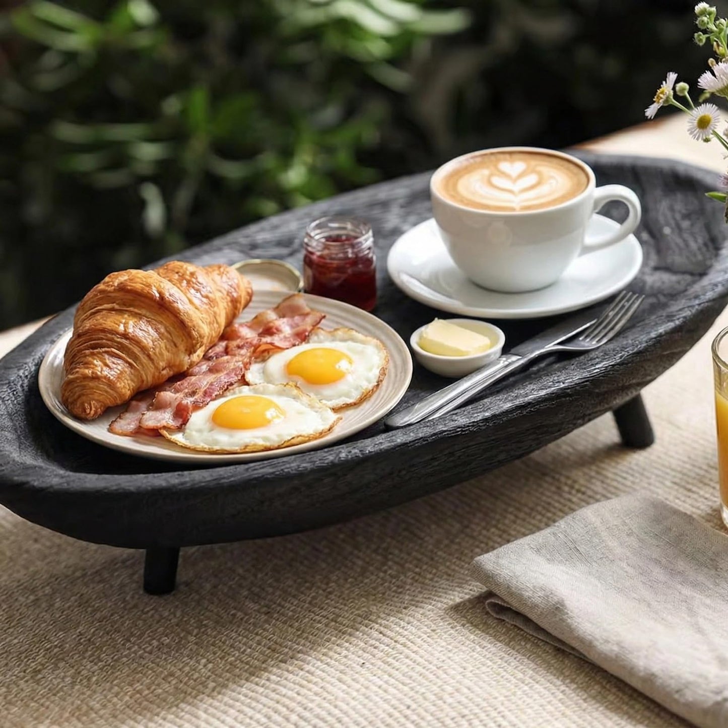 Wooden Tray with Key Bowl， 17.7 Inch Oval Decorative Tray for Coffee Table & Entryway， Black & Dark Brown Decorative Bowl (Black)