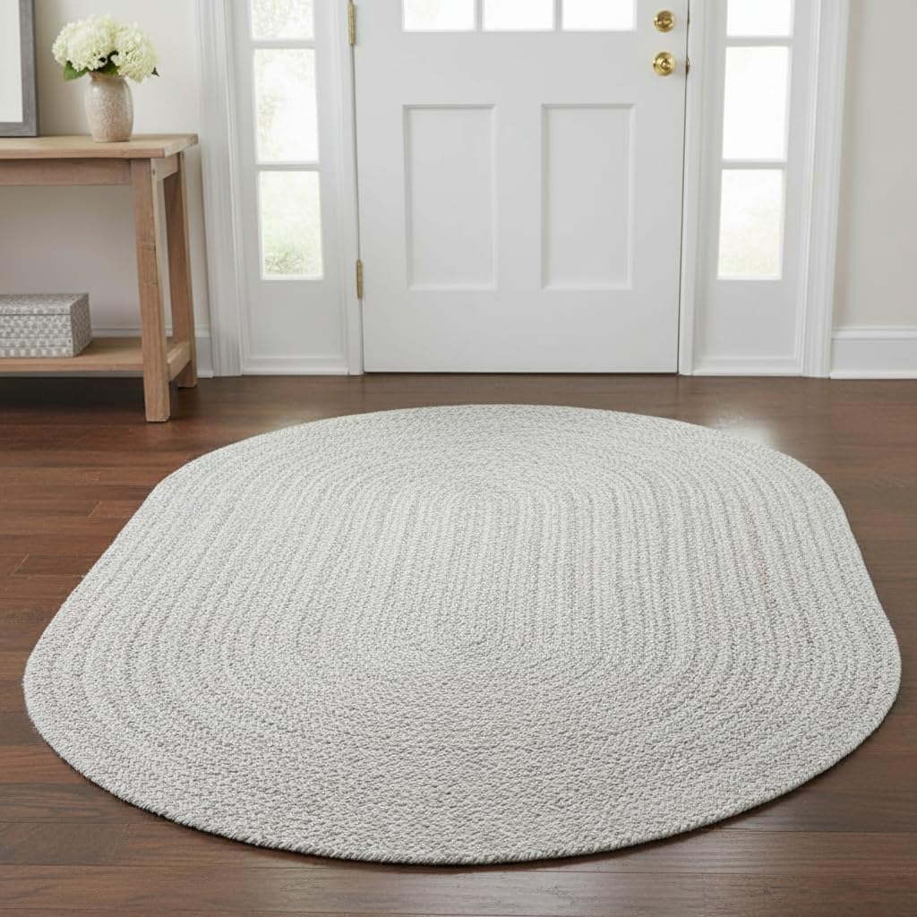 Super Area Rugs 3X5 Farmhouse Braided Rug Cotton Kitchen Reversible Carpet, Gray & White, 3' X 5' Oval