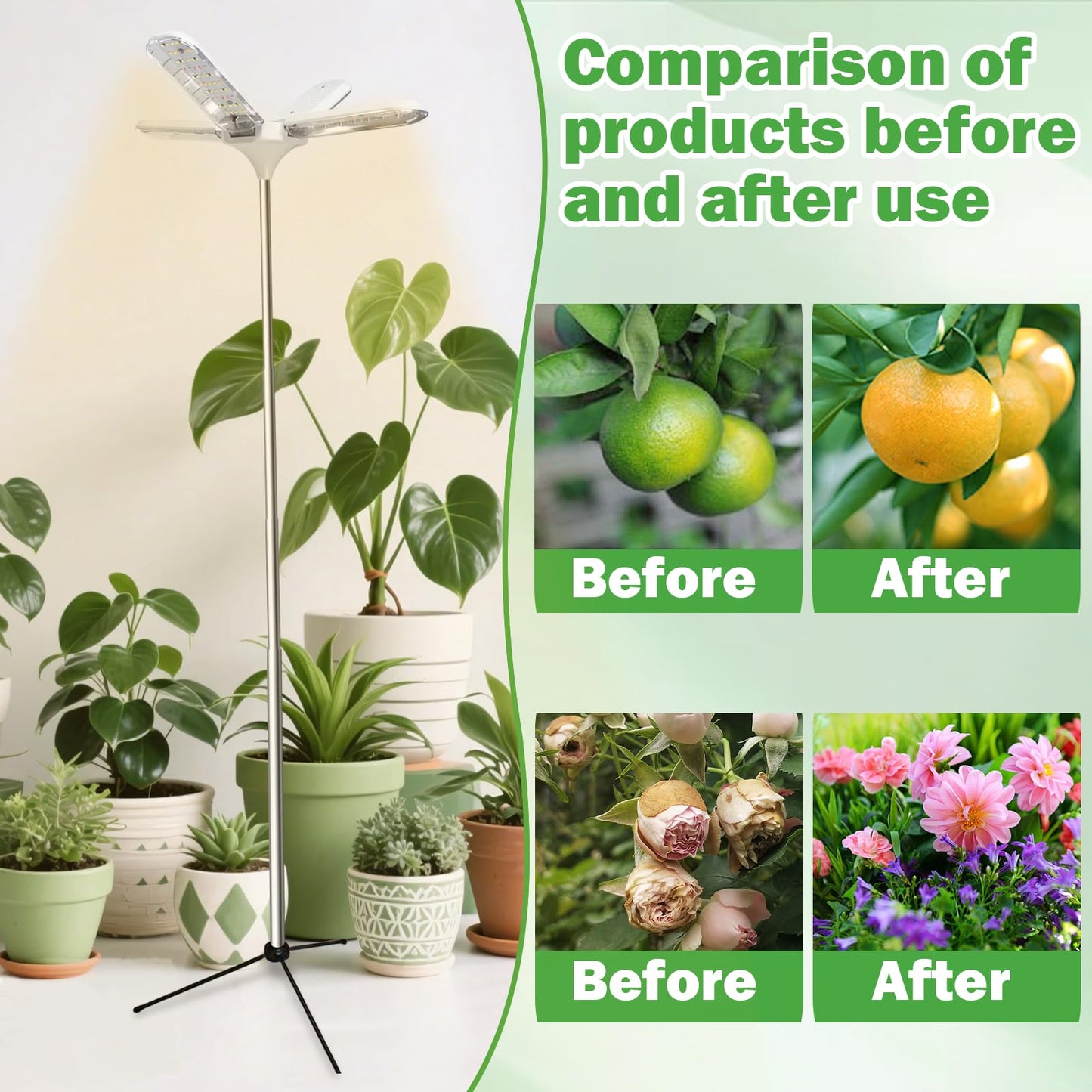 AuroraTurn Grow Lights for Indoor Plants, 240 LEDs Full Spectrum, 15-67 Inches Height Adjustable, 3/9/12H Auto Timer ＆ 4 Dimmable Brightness for Large and Small Plants