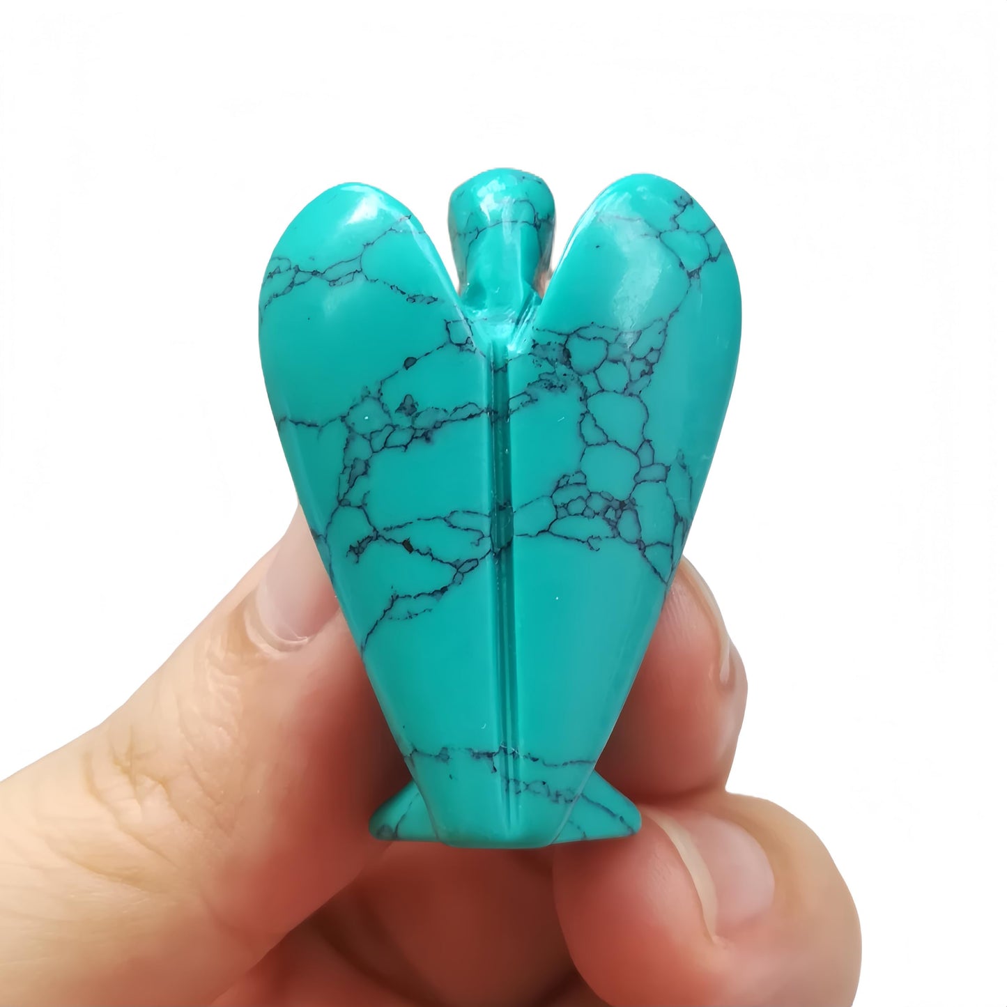 Afucats Synthetic Green Howlite Turquoise Healing Guardian Angel Indoor Decorative Stone,1.5 Inches Carving Pocket Palm Statue,Gift for Her Christmas Décor