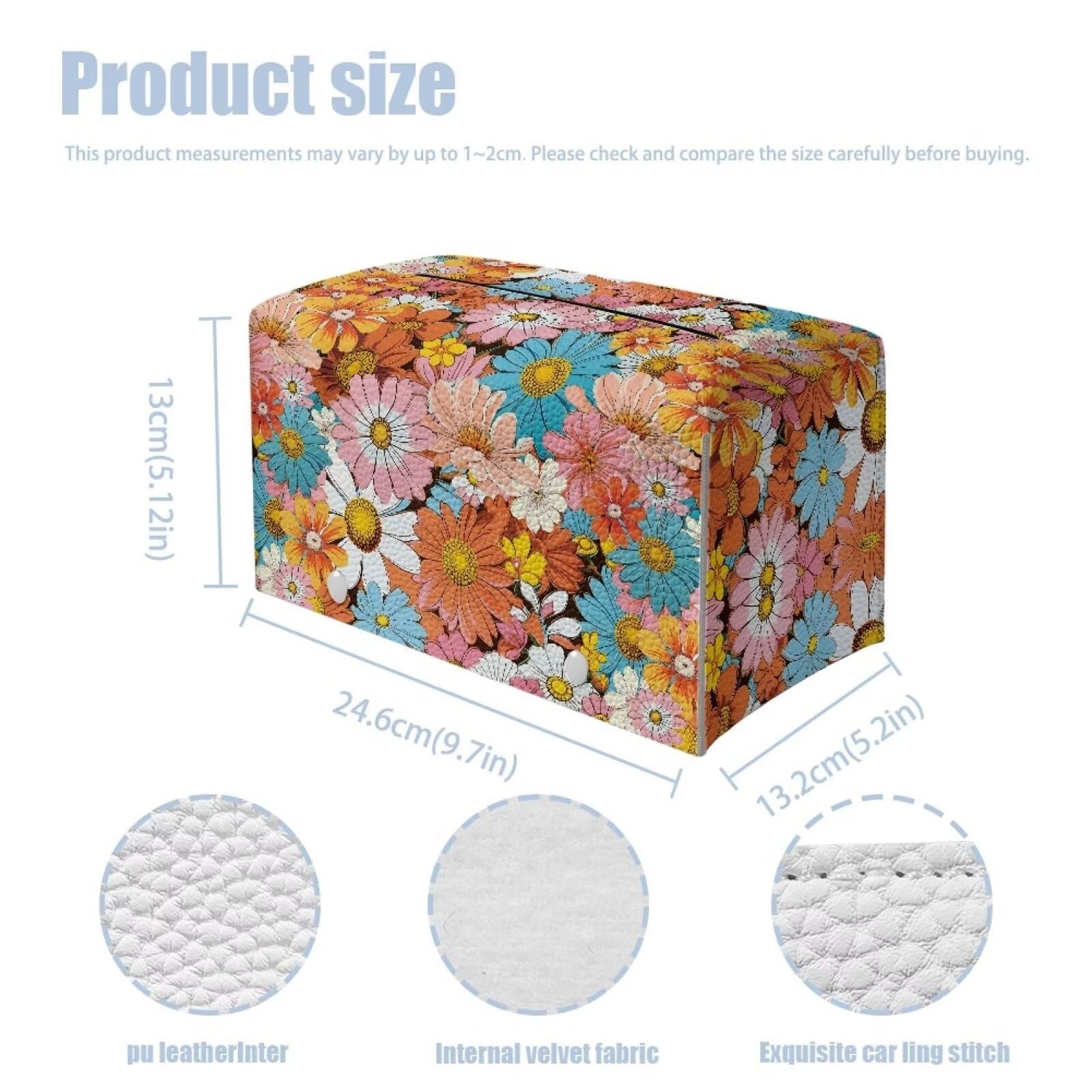 YUVAMAGIMO Daisy Leather Box Exquisite and Lovely Rectangular Tissue Box Cover Cubic and Shaped Reusable Facial Tissue Box Cover Suitable for Girls' Dressing Table Countertop Decorative Room