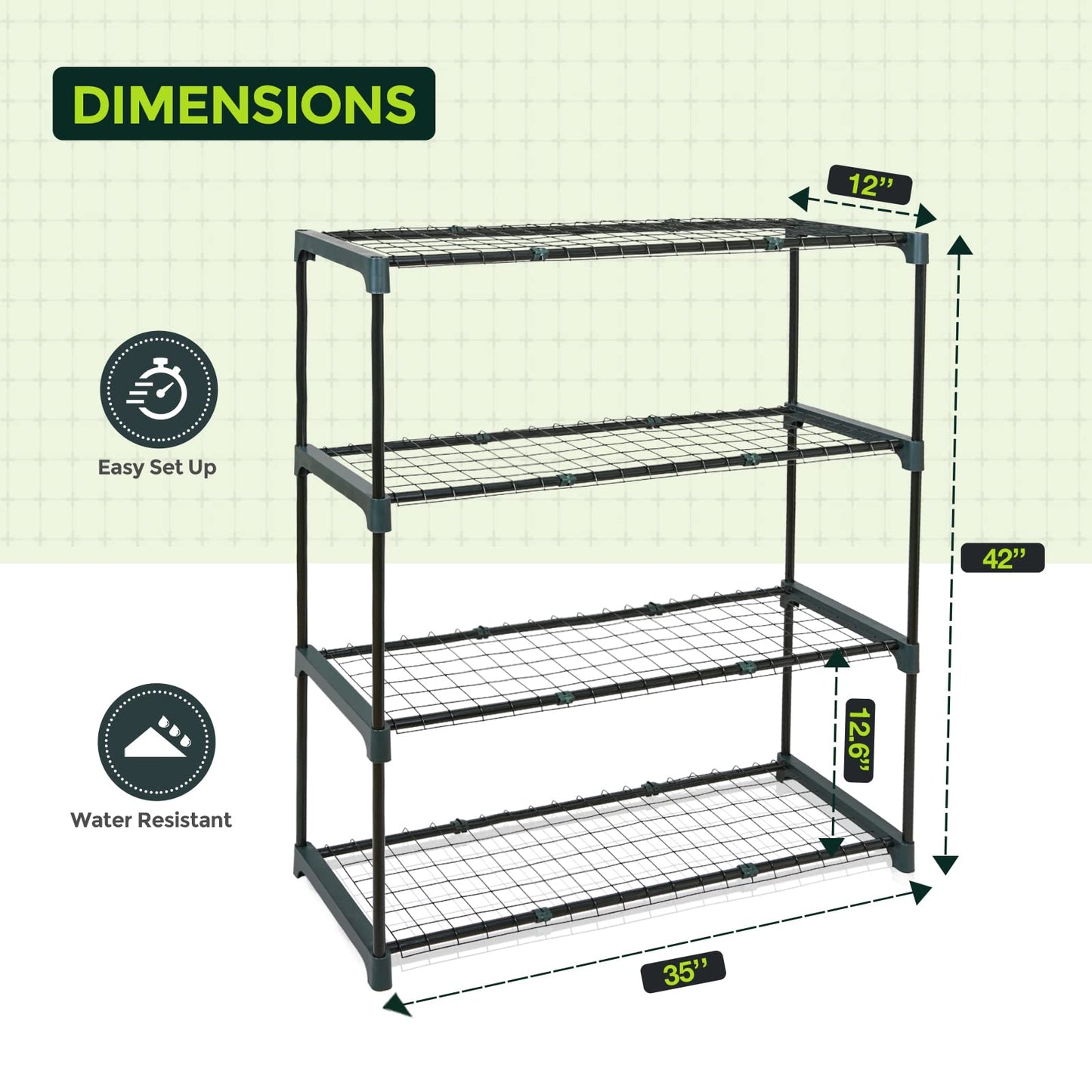 EAGLE PEAK Greenhouse Shelving Staging Double 4 Tier, Outdoor/Indoor Plant Shelves, 35"x12"x42", Green