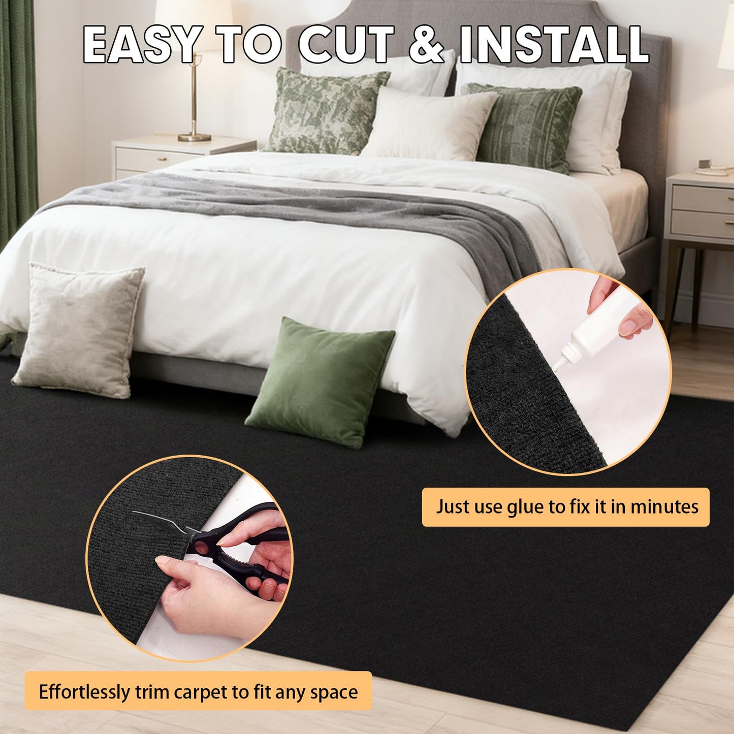Grefinity Marine Carpet, 5 FT x 15 FT Black Indoor/Outdoor Rug 0.2" Thick TPE Backed Non-Slip Boat Carpet Roll for Home, Patio, Porch, Deck