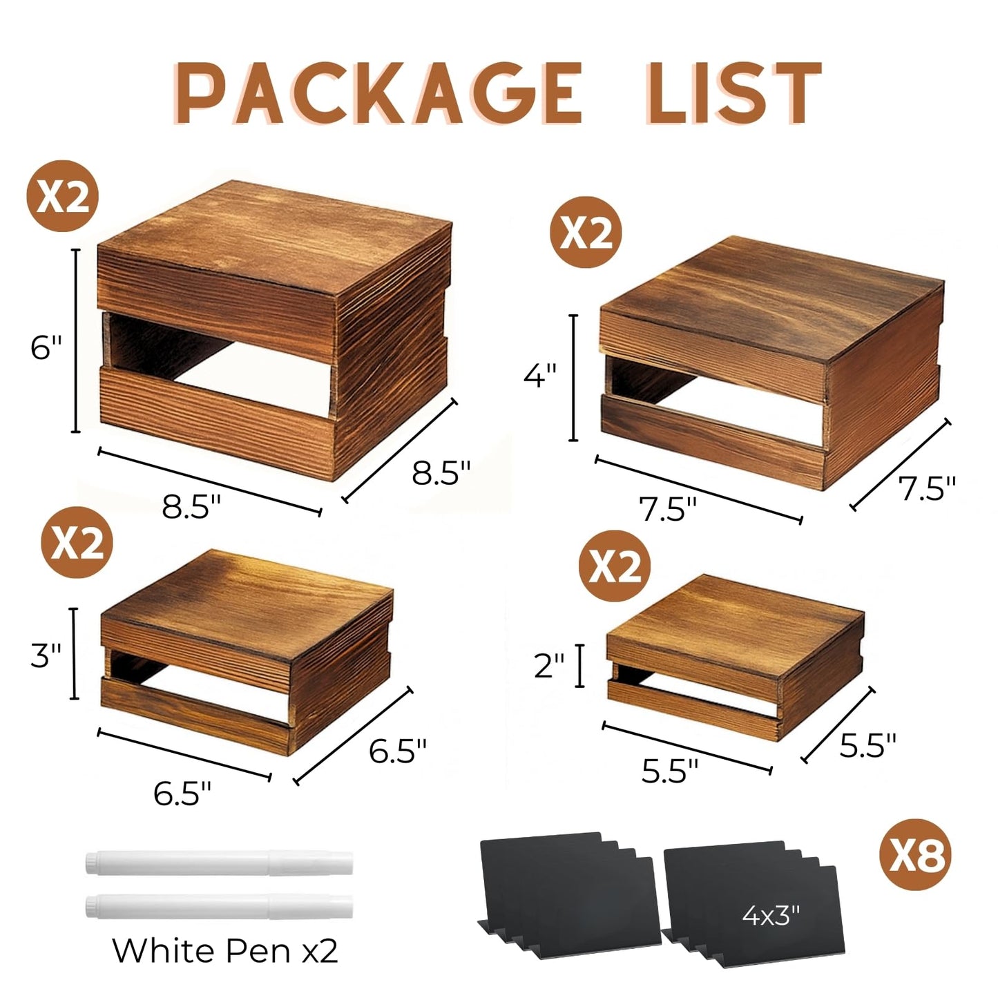 Merrifete 8PCS Wooden Buffet Risers and Stands with Reusable Table Signs, stackable Cube Rustic Wood Food Risers for Buffet Display, Cupcake Holder, Cupcake Stand, Dessert Table Display Set, 8PCS
