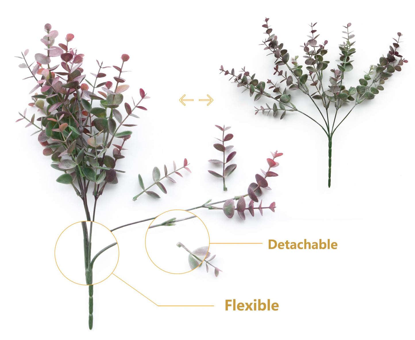 YOOHOTOUCH 5 Bundles Artificial Eucalyptus Stems，Faux Greenery Fake Dust Frosted Eucalyptus Branches Leaves，Fake Plants for Decoration（Dusty Mauve）