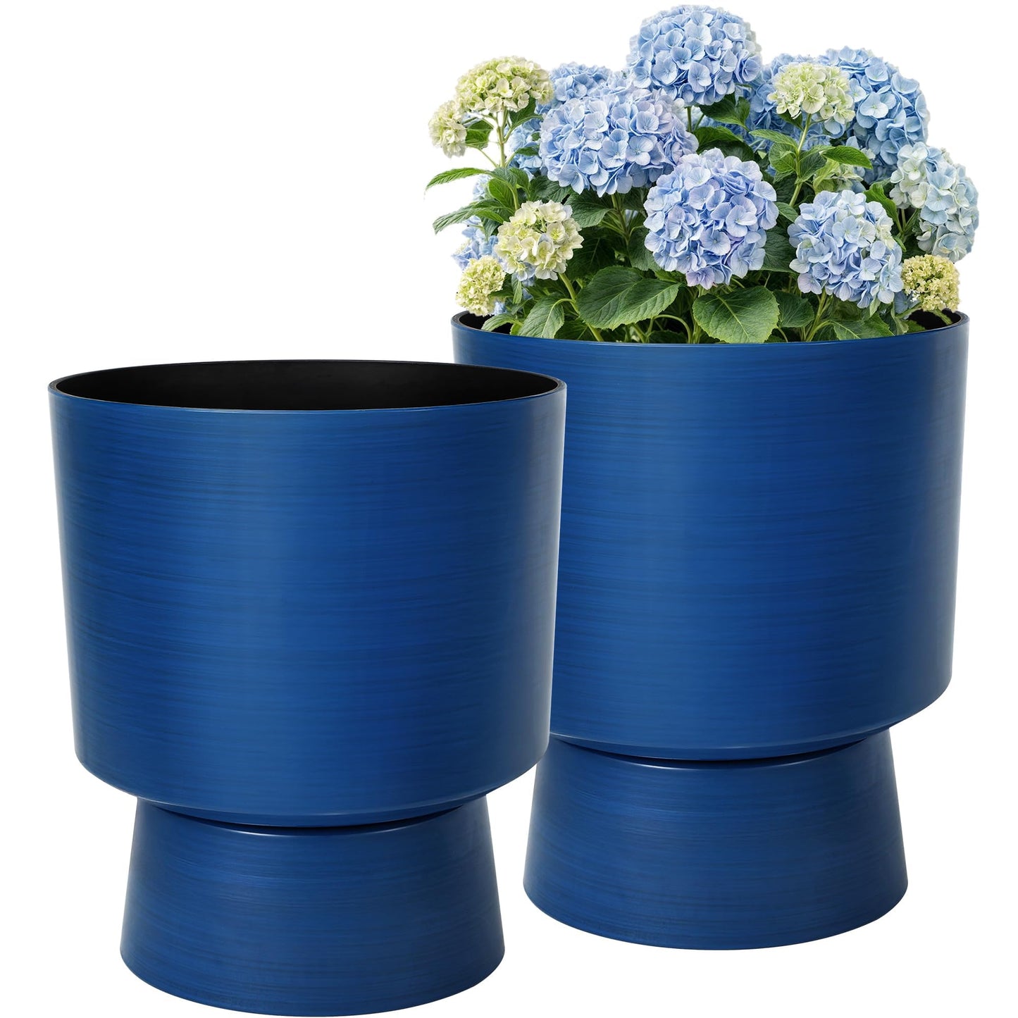 Ultym 16.8" 2-Pack Urn Planters for Outdoor Indoor Plants, Modern 2-in-1 Large Flower Pots with Detachable Base, Drainage Holes, Weather-Resistant for Garden Patio Home Office Decor, Brushed Blue