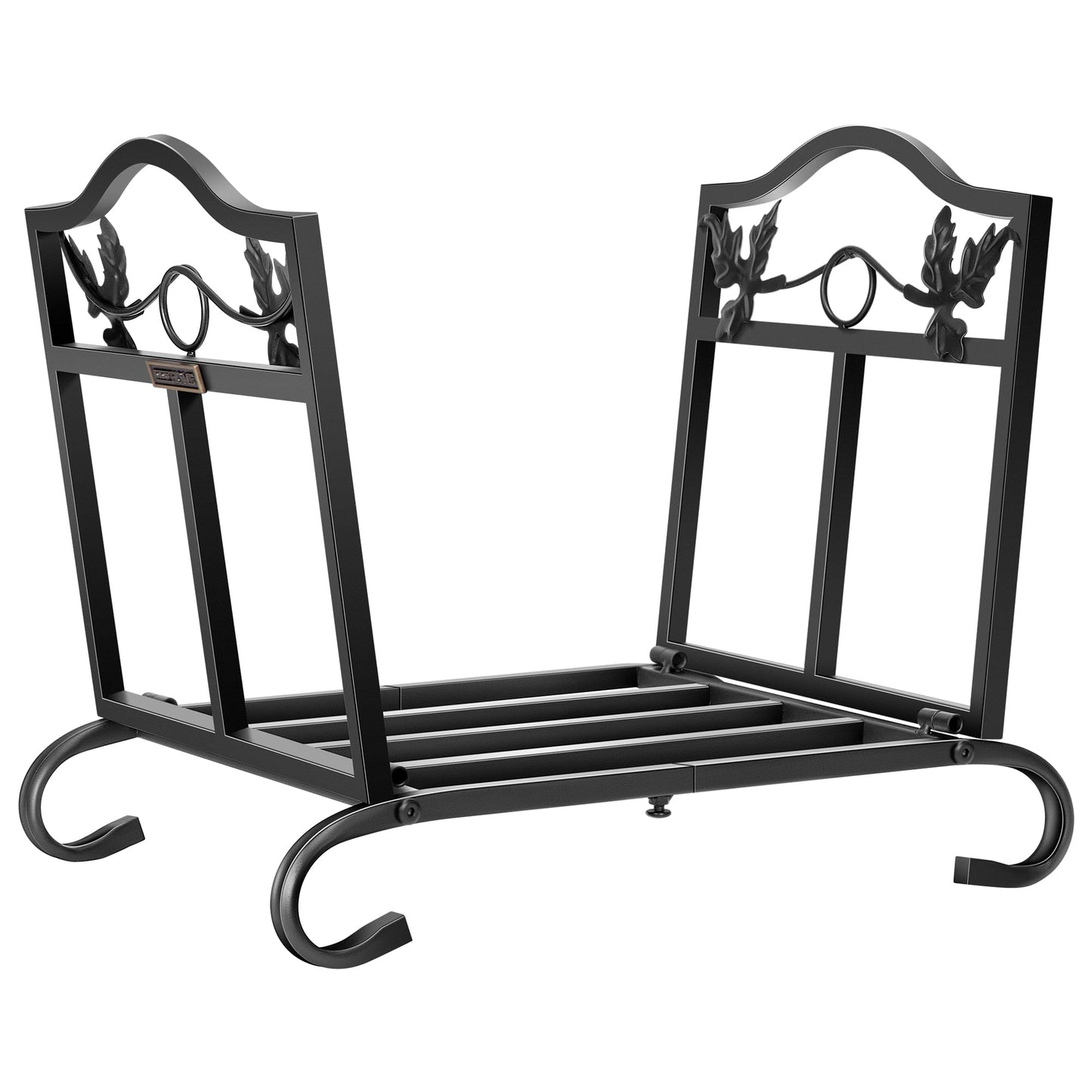 VIVOHOME 21.5 Inches Folding Firewood Storage Log Rack with Decorative Leaf Pattern and Detachable Arched Feet Wrought Iron Wood Holder Stacker Black
