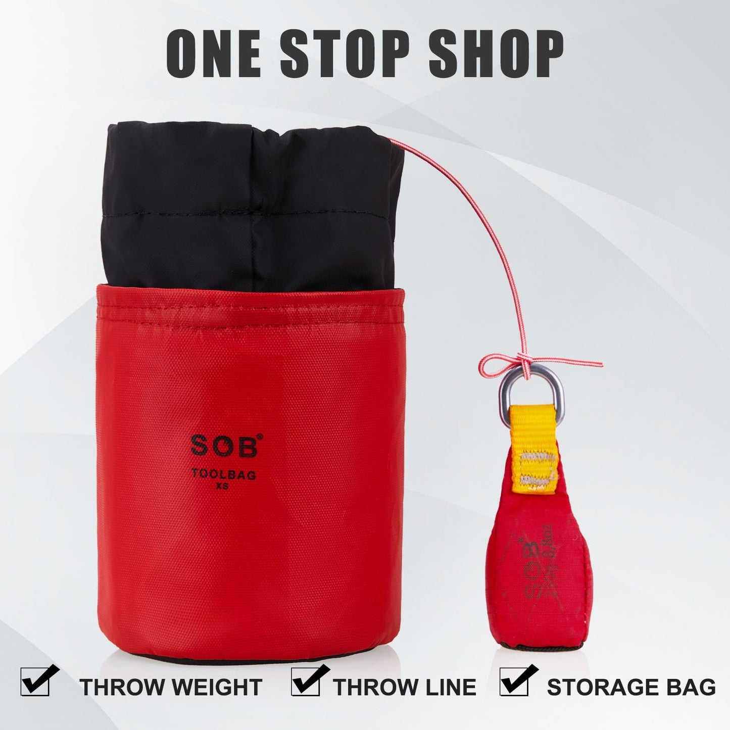 SOB Arborist Throw Line Kit with Slick Rope 197FT, Throw Weight, Reflective Storage Bag, Suit for Tree Cutting,Camping, Trimming, Hanging Swing ﻿ (197FT Rope with 8.8Oz Throw Bag)