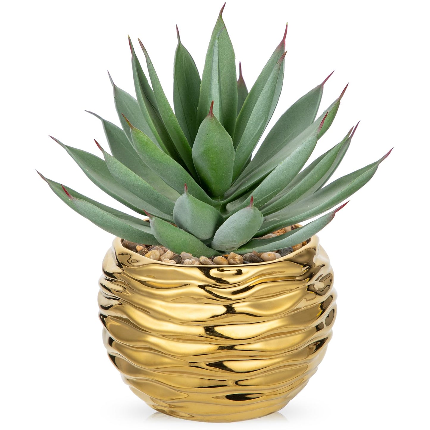 Briful Artificial Succulent Plant in Gold Pot, 8.3” Tall Faux Agave Plants, Realistic Aloe Fake Plant Indoor for Home Office, Farmhouse Shelf, Desk, Living Room, Bathroom