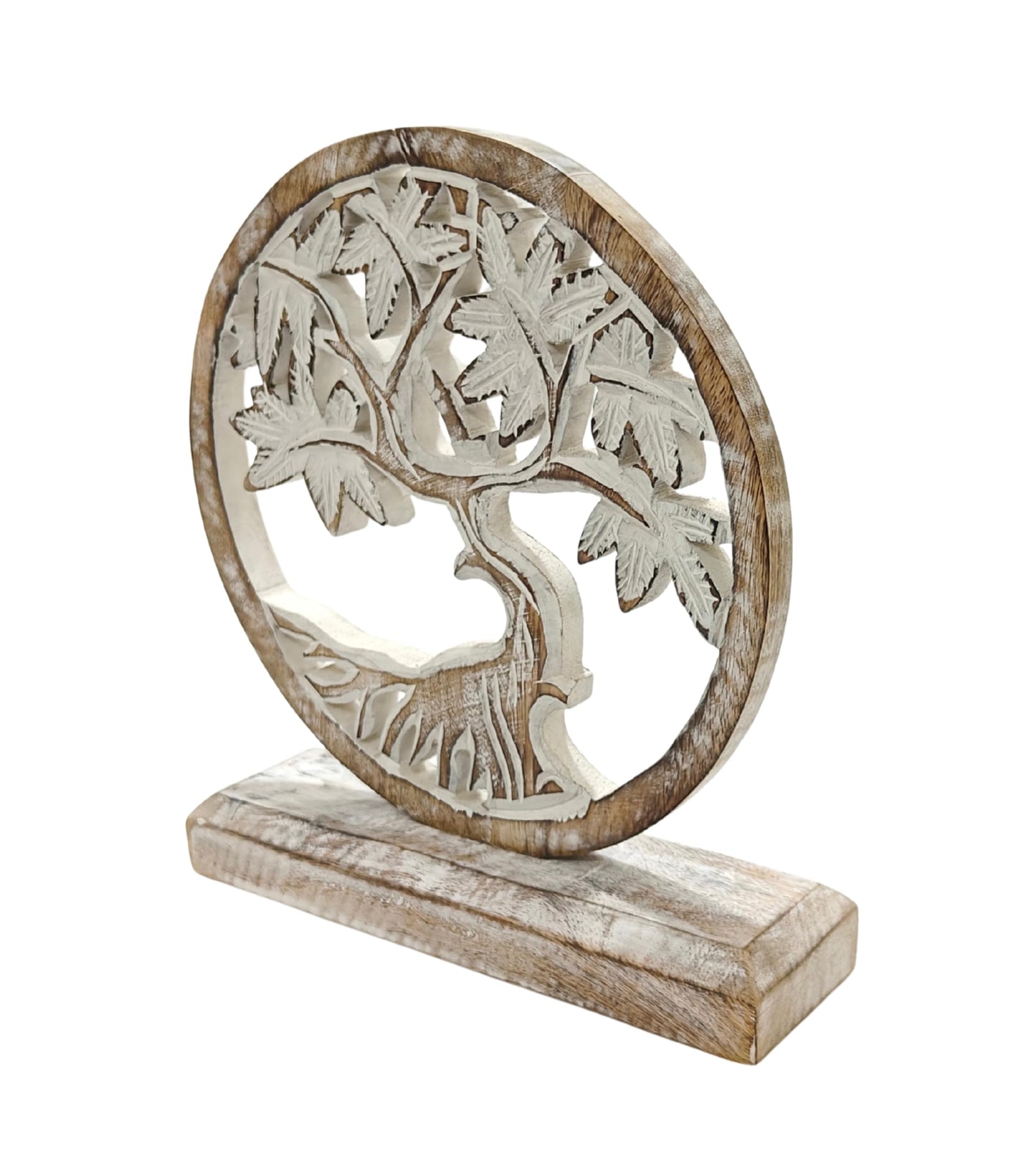 VANIYA CRAFTS® Handmade Wooden Tree of Life Statue – Carved Home Decor Sculpture for Living Room, Bedroom, Office & Table Display | Unique Gift (Antique White)