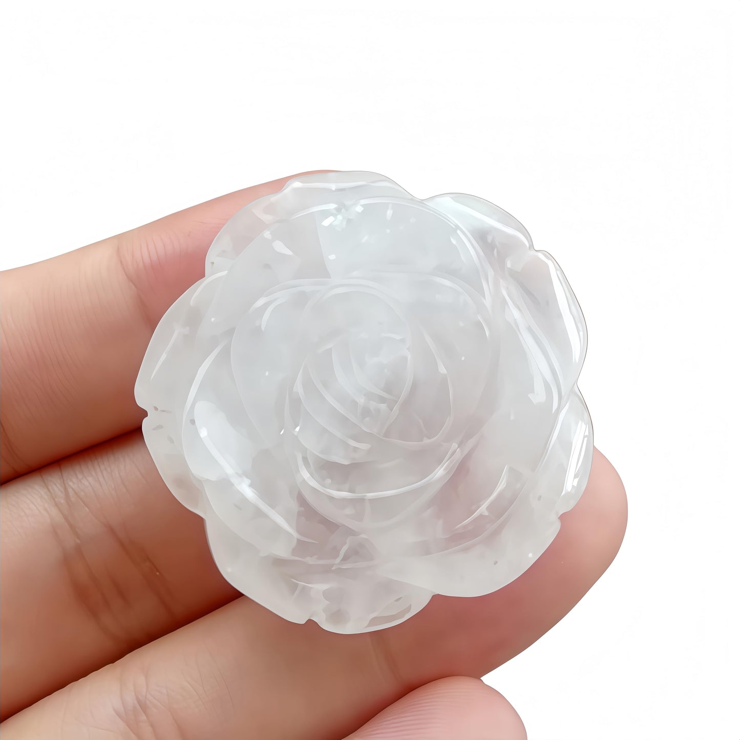 Sunshcat Natural Rock Quartz Crystal Rose Pendant,Three Dimensional Carved Healing Meditation Jewelry Crystals and Healing Stone Figurine,Suitable for DIY Jewelry Making and Valentine's Day Gift
