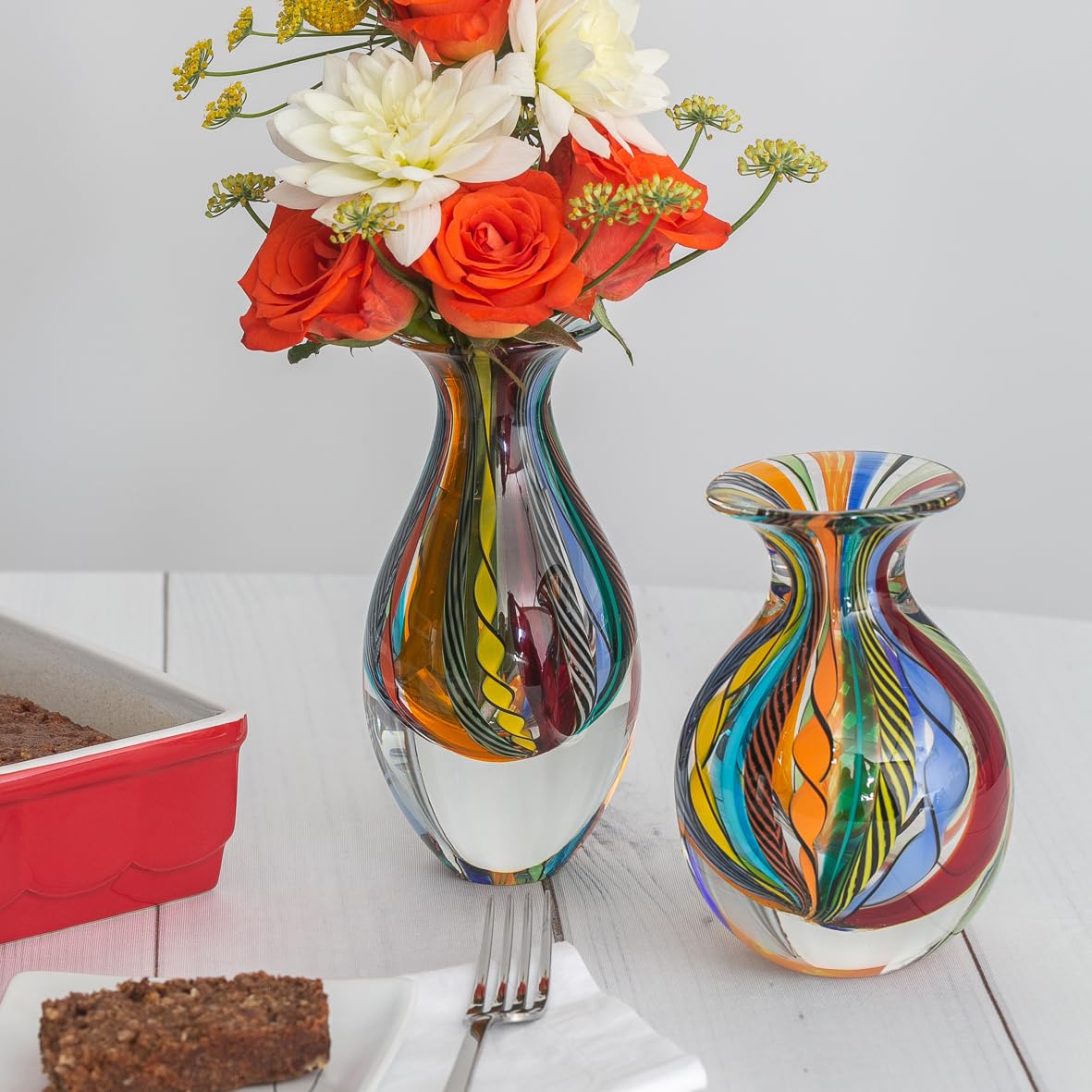 Ca D Oro Small Glass Vase Boho with Colored Canes Hand Blown Murano-Style Art Glass - Model Nº 2