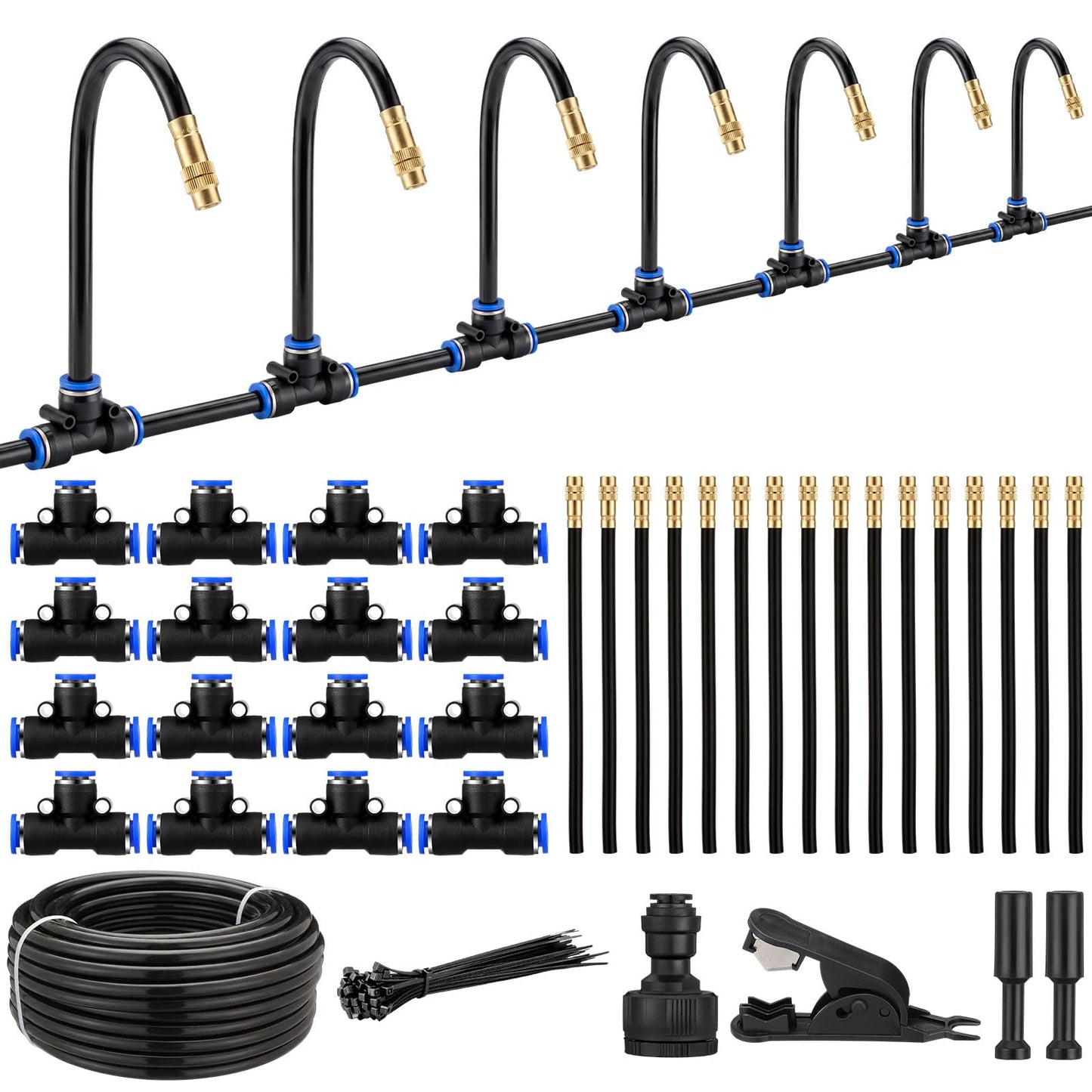 Geelin 49.21ft Garden Drip Irrigation System, 360° Adjustable Watering Kit with 16 Nozzles Automatic Irrigation Watering Misting System for Greenhouse, Yard, Lawn, Plant
