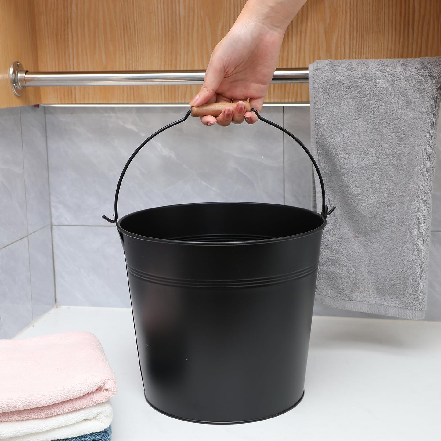Didaey 12 Pcs Large Galvanized Metal Buckets with Handle 10 Inch Heavy Duty Stainless Steel Pails Round Pail for Party Wedding, Crafts, Utensils, Table Centerpieces (Black)