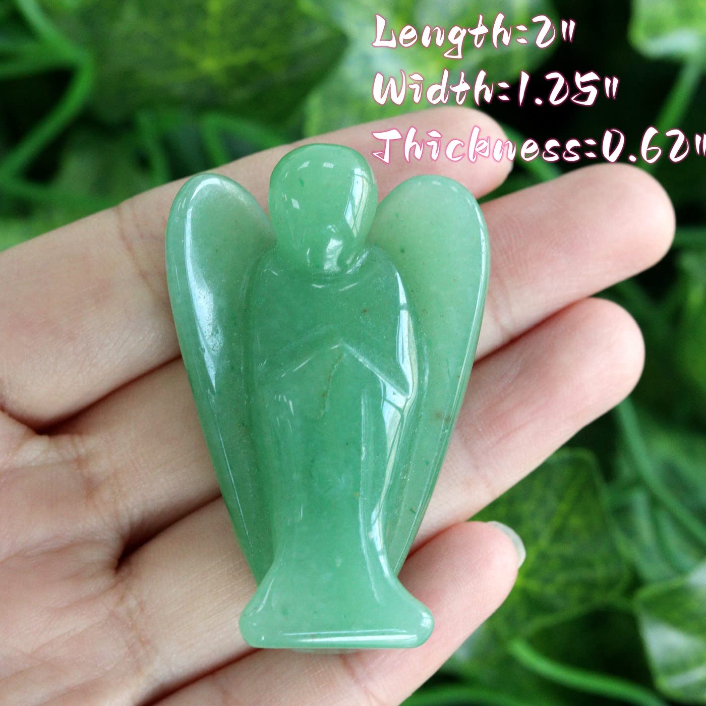 YATOJUZI 2" Green Aventurine Angel Decor Healing Crystals Polished Natural Stone Sculpture Statue Hand Carved Cute Figurines Energy Reiki Home Room Office Desk Decoration Guardian Gifts for Women Men