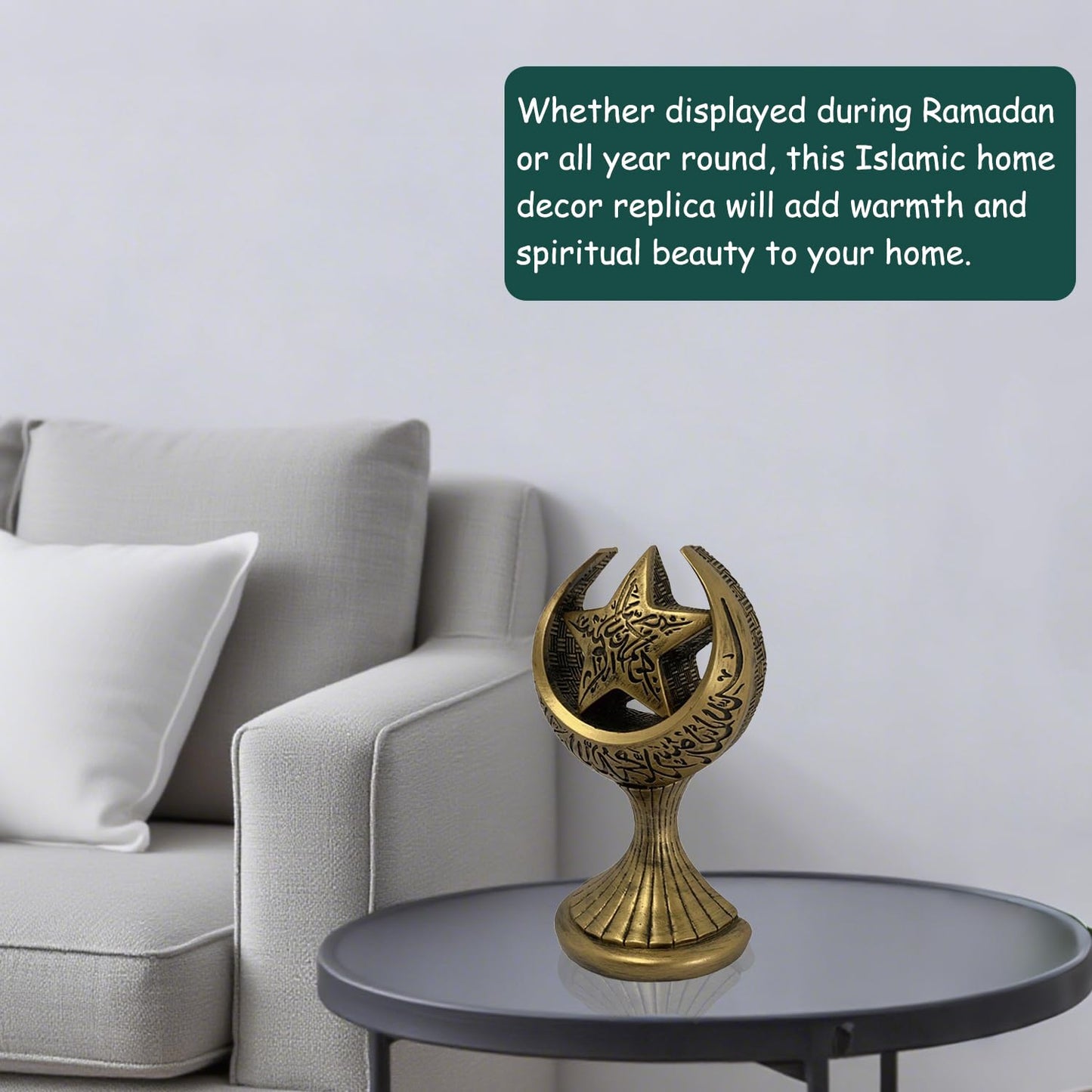 Mingzhang Ramadan Decorations for Home, Islamic Crescent Moon Star Statue, Eid Mubarak Table Centerpiece, Gold Ramadan Decor Ornament Gift