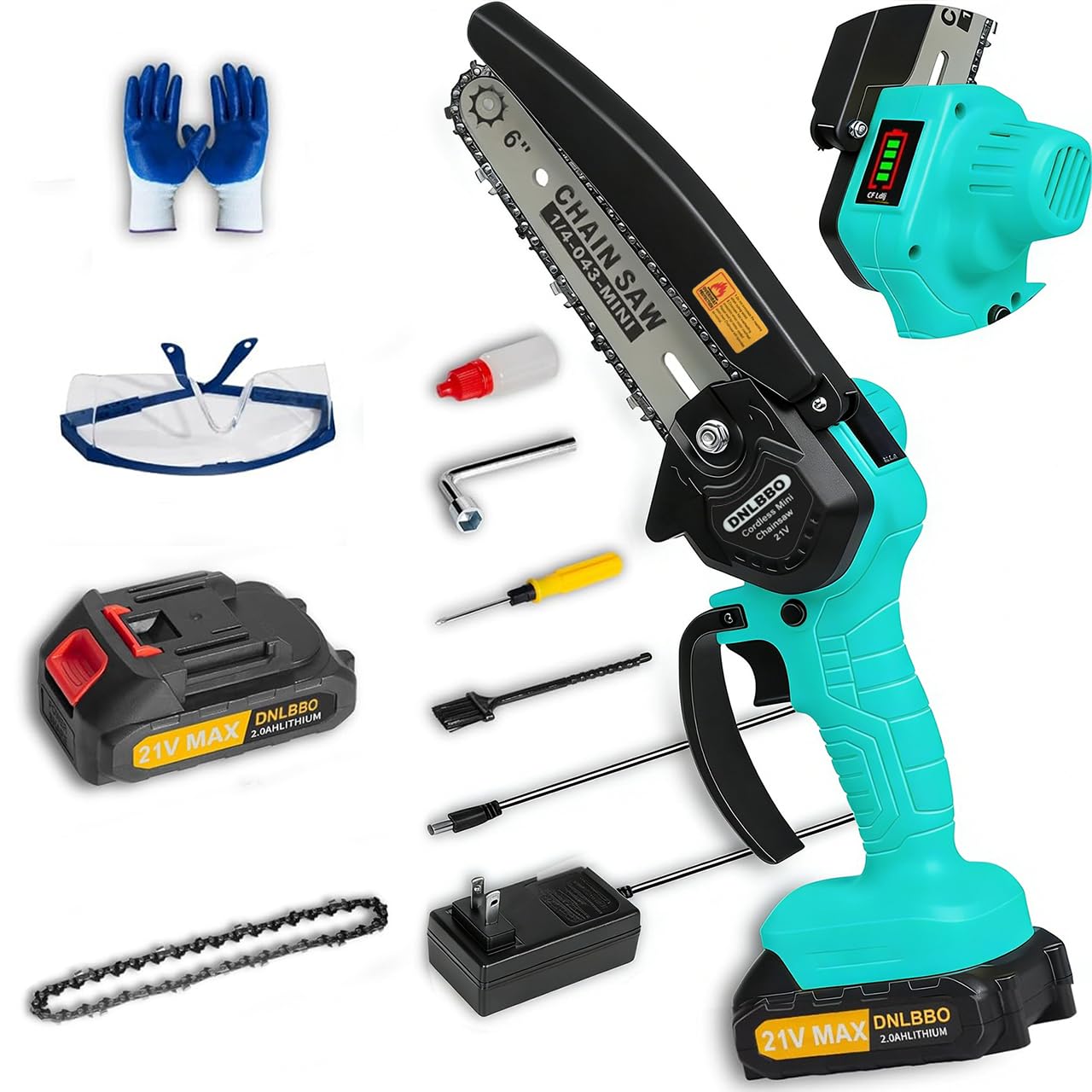 Mini Chainsaw Cordless, 6 inch Electric Chain Saw, With power display for Wood/Tree Cutting, Garden & Household Use Stocking Holiday Gifts for Men, Fathers & Gardening Enthusiasts